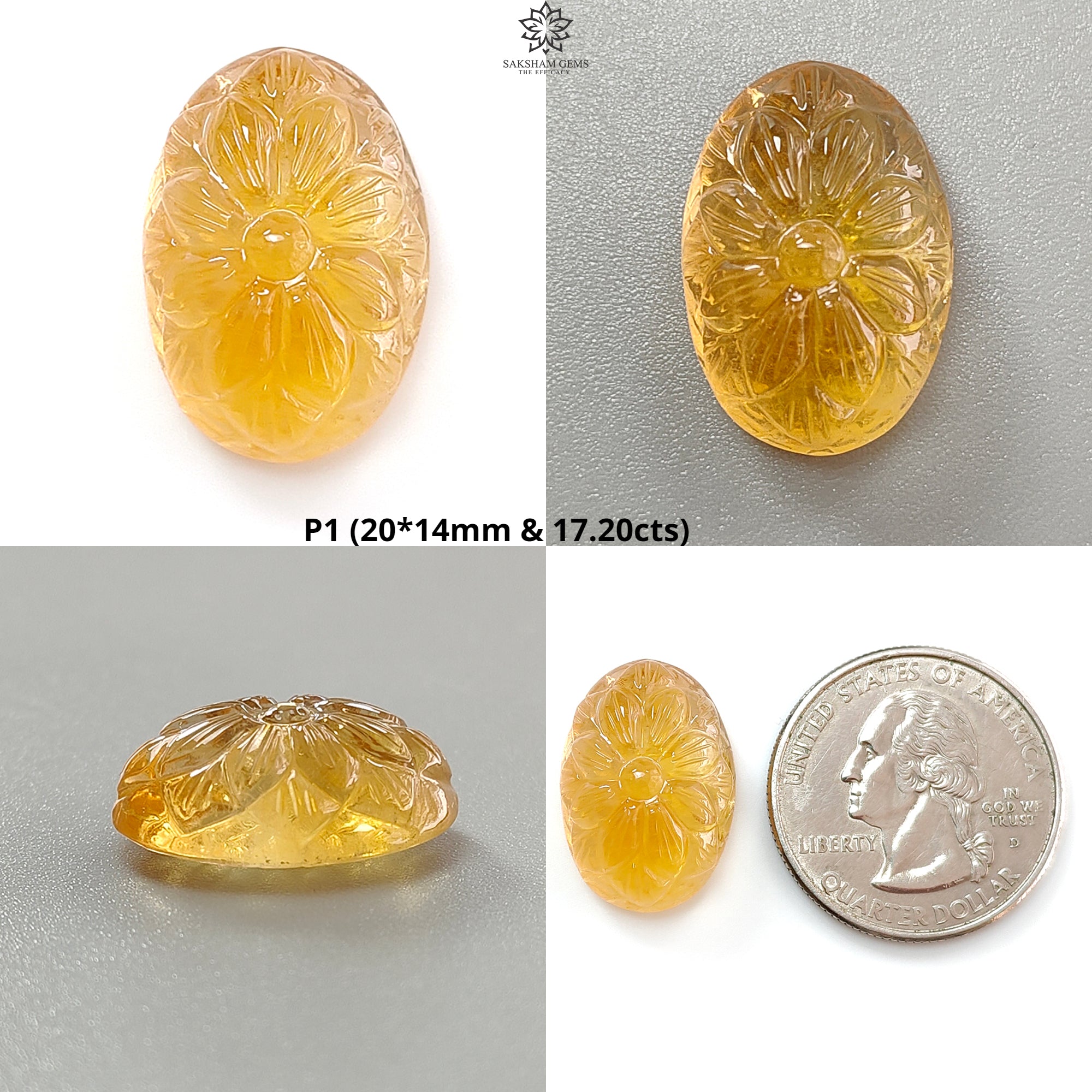 Natural Untreated Yellow Citrine Gemstone - Hand Carved Oval Shape 1pc for Jewelry Making | Healing Crystal, Birthstone Gift, Meditation Stone, Energy Stone Collection