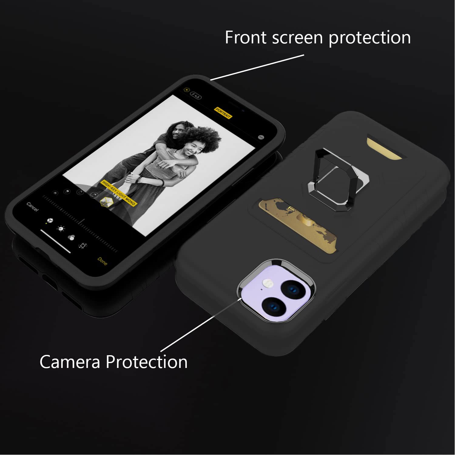 Premium iPhone 11 Case with Tempered Glass Screen Protector & Card Holder - Slim Protective Cover for iPhone 11 (6.1