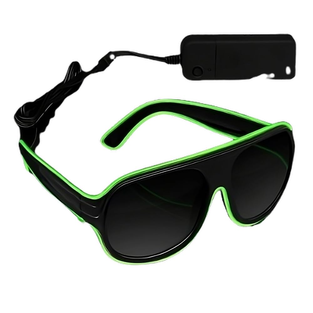 Electro Luminescent Banray Sunglasses - Green Glow LED Light Up Shades for Night Parties, Raves & Festivals | UV Protection & Stylish Unisex Design