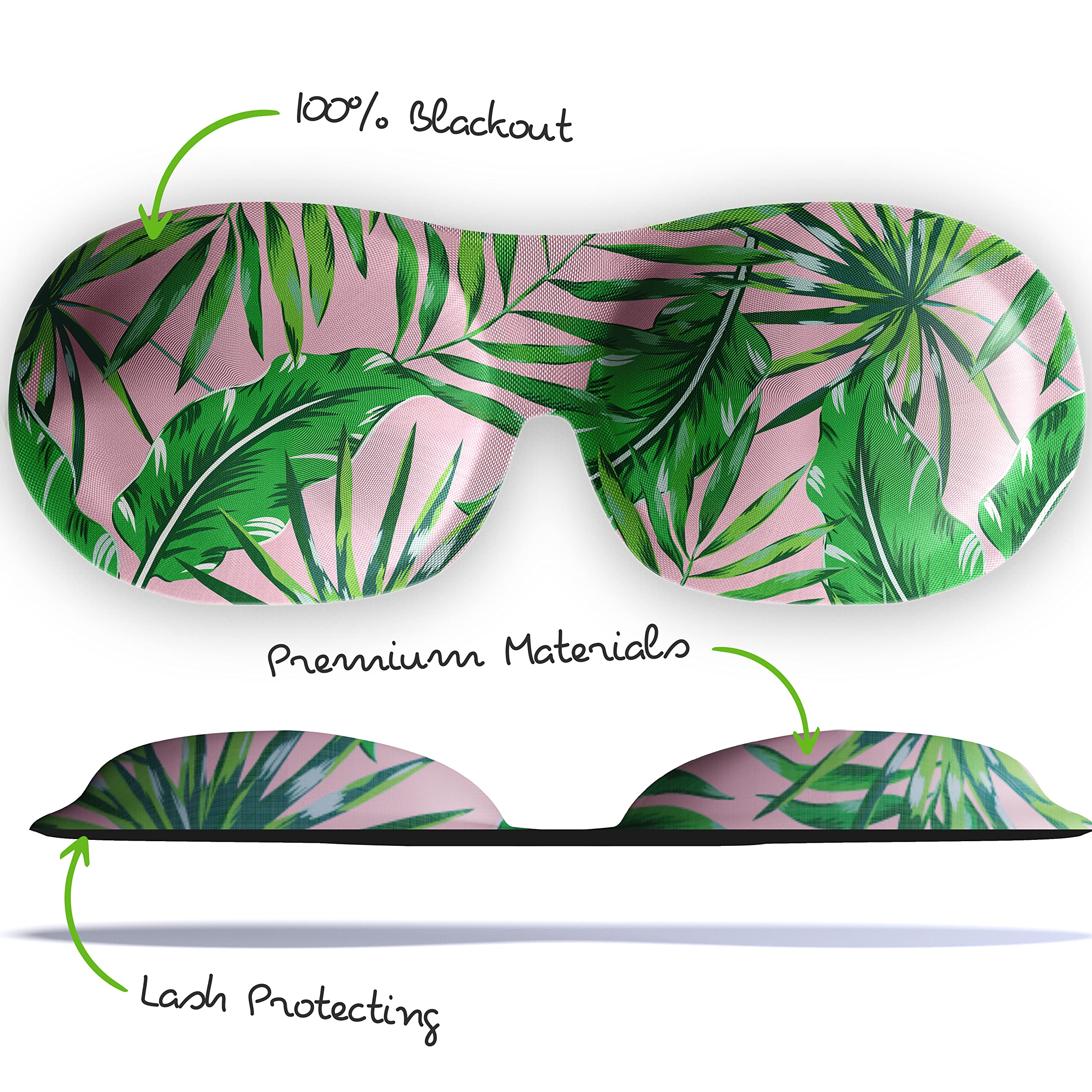 100% Blackout Sleep Mask for Deep Sleep | 3D Contoured Design | Safe for Eyelash Extensions | Comfortable Adjustable Headband | Palm Tree Print | Perfect for Travel, Naps & Nighttime Rest