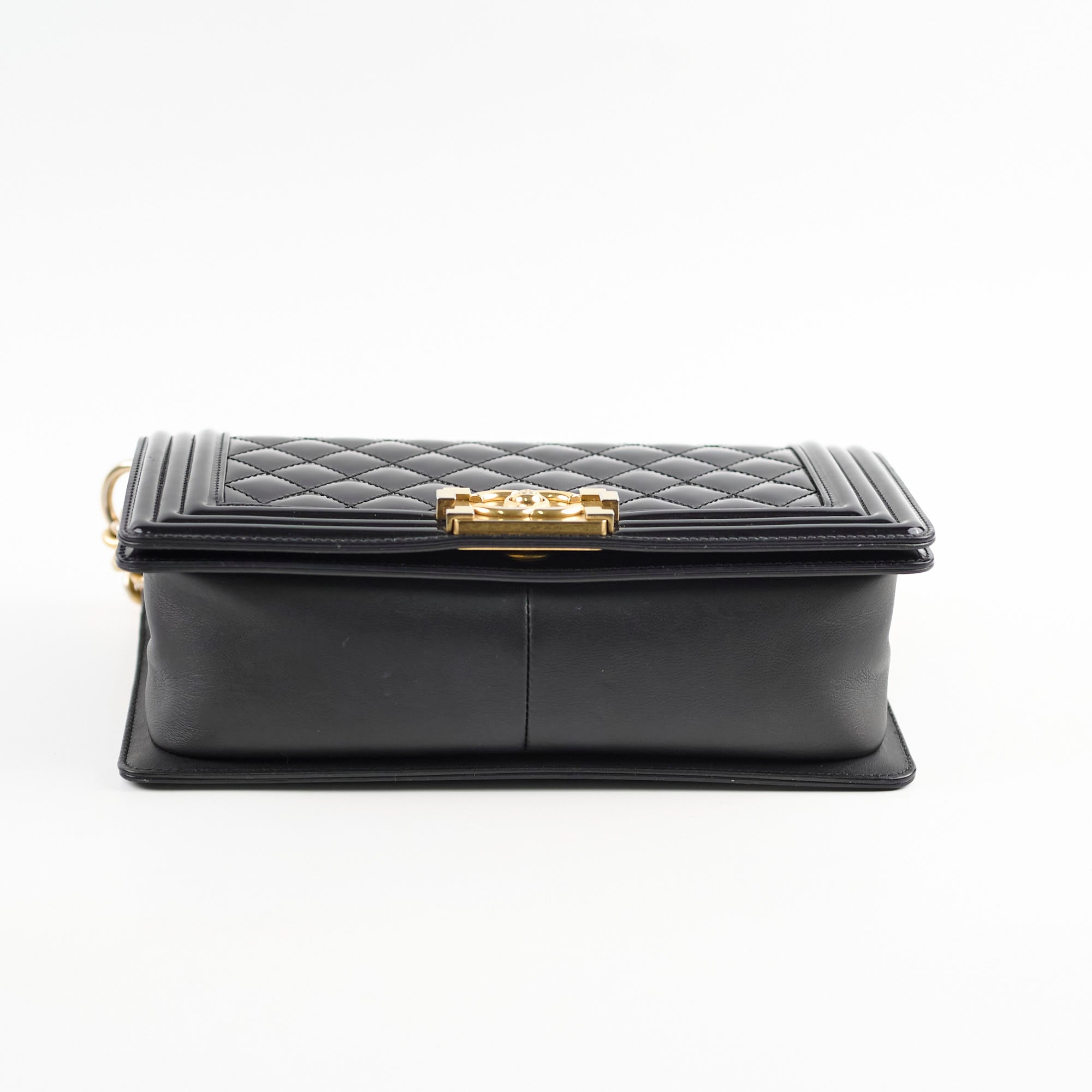 Chanel Old Medium Boy Bag Black Patent Leather Crossbody Bag - Luxury Designer Handbag for Women, Perfect for Parties, Dates & Evening Events