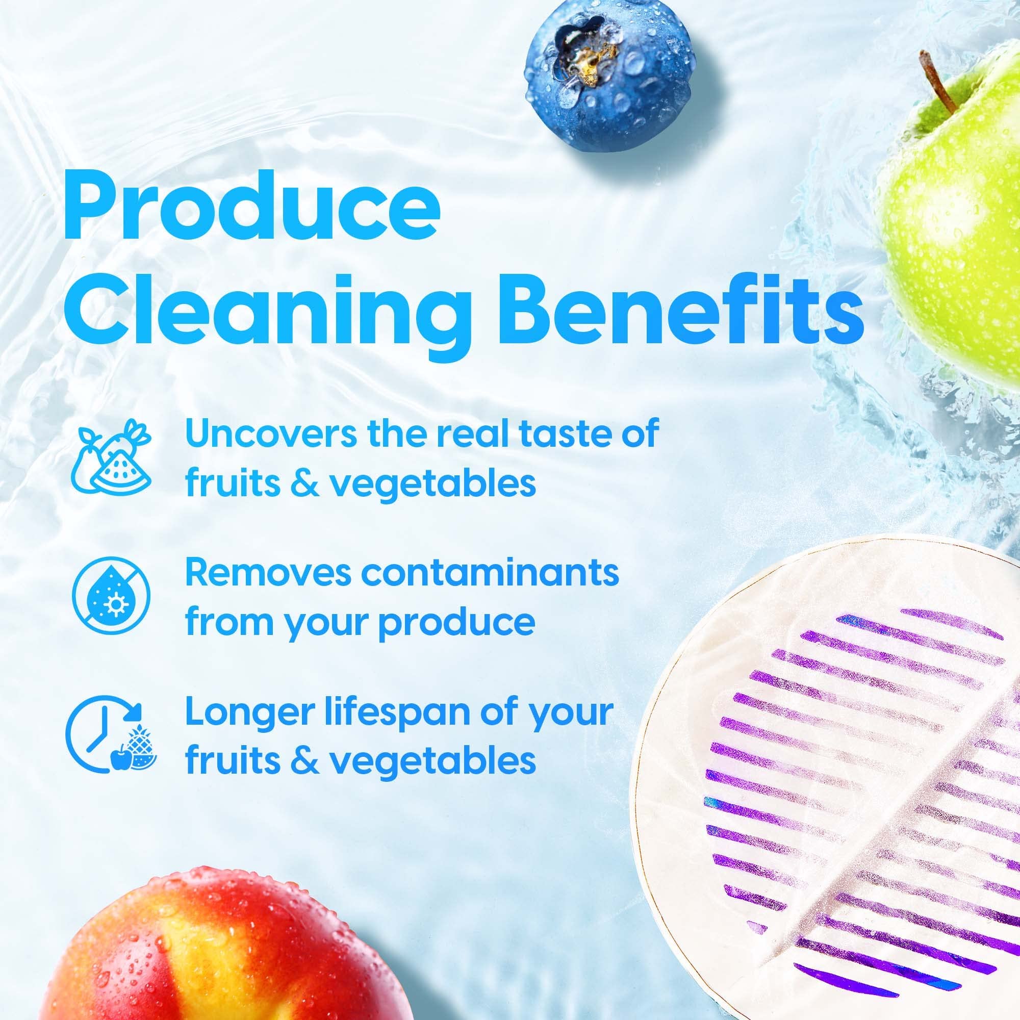 AquaPure Fruit and Vegetable Washing Machine - Waterproof Produce Cleaner & Purifier for Fresh Fruits & Veggies | 1-Year Warranty | Perfect for Home Kitchens, Organic Farms & Healthy Meal Prep