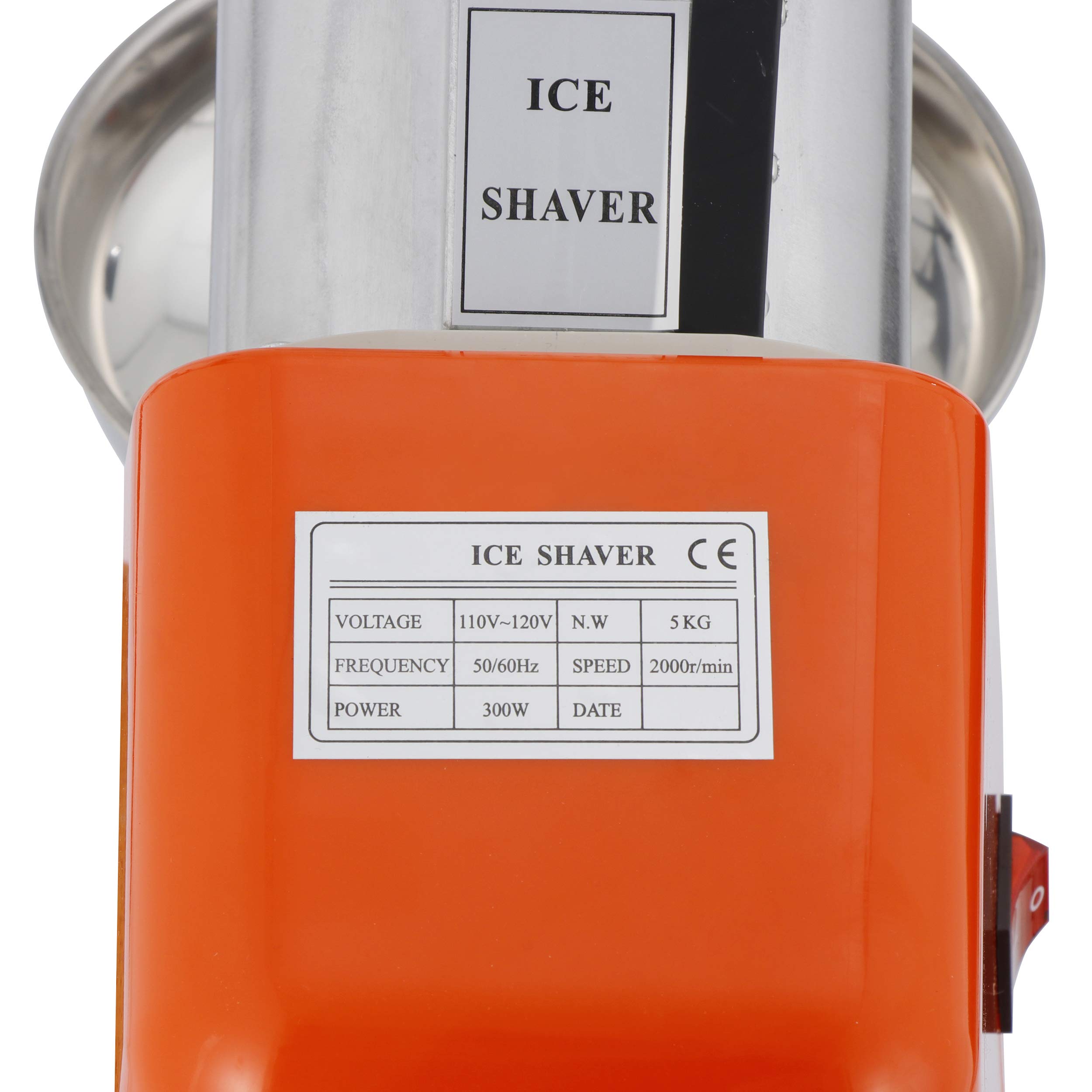 300W Electric Ice Shaver Machine - Commercial Snow Cone Maker & Ice Crusher for Shaved Ice (143 lbs Capacity, Orange) - Perfect for Parties, Events, and Home Use
