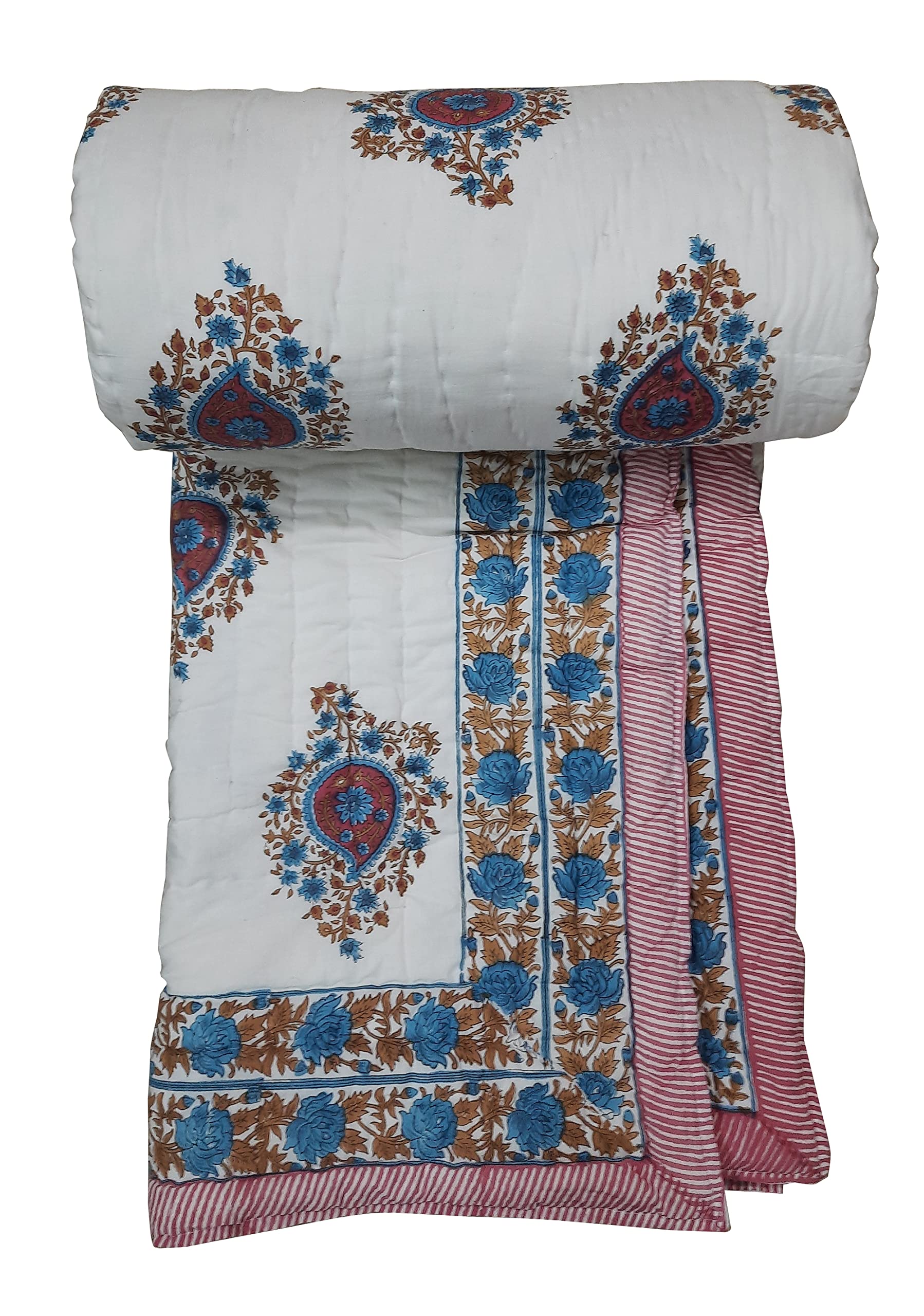 Premium 100% Cotton Indian Quilt - Soft & Breathable Bedding for Twin, Queen, King Sizes (60x90, 90x108, 108x108 Inches) - Perfect for Cozy Nights & Home Decor