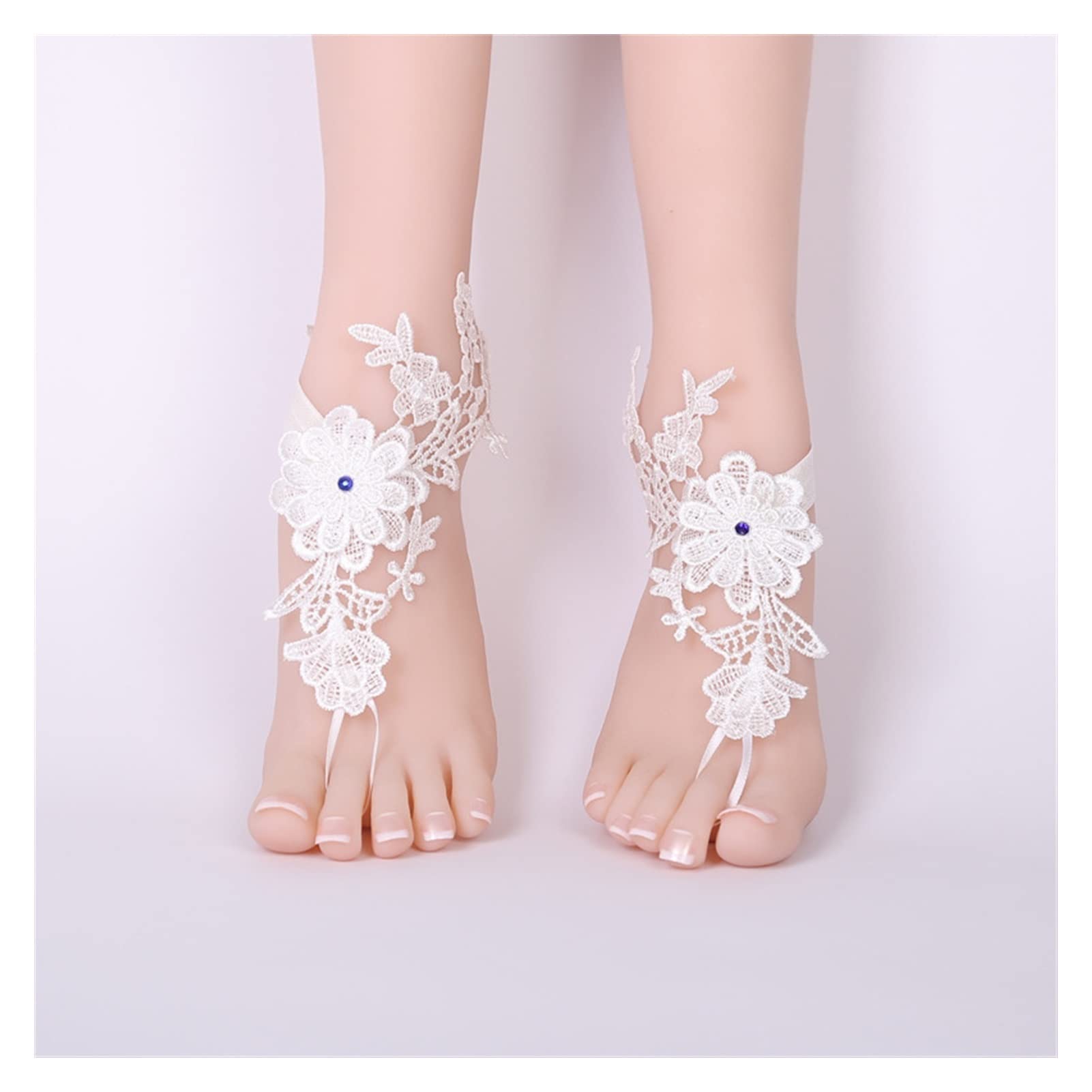 White Lace Embroidered Ankle Bracelet for Women - Adjustable Barefoot Jewelry - One Size Fits 36-40 - Perfect for Beach Weddings, Summer Vacations & Boho Fashion