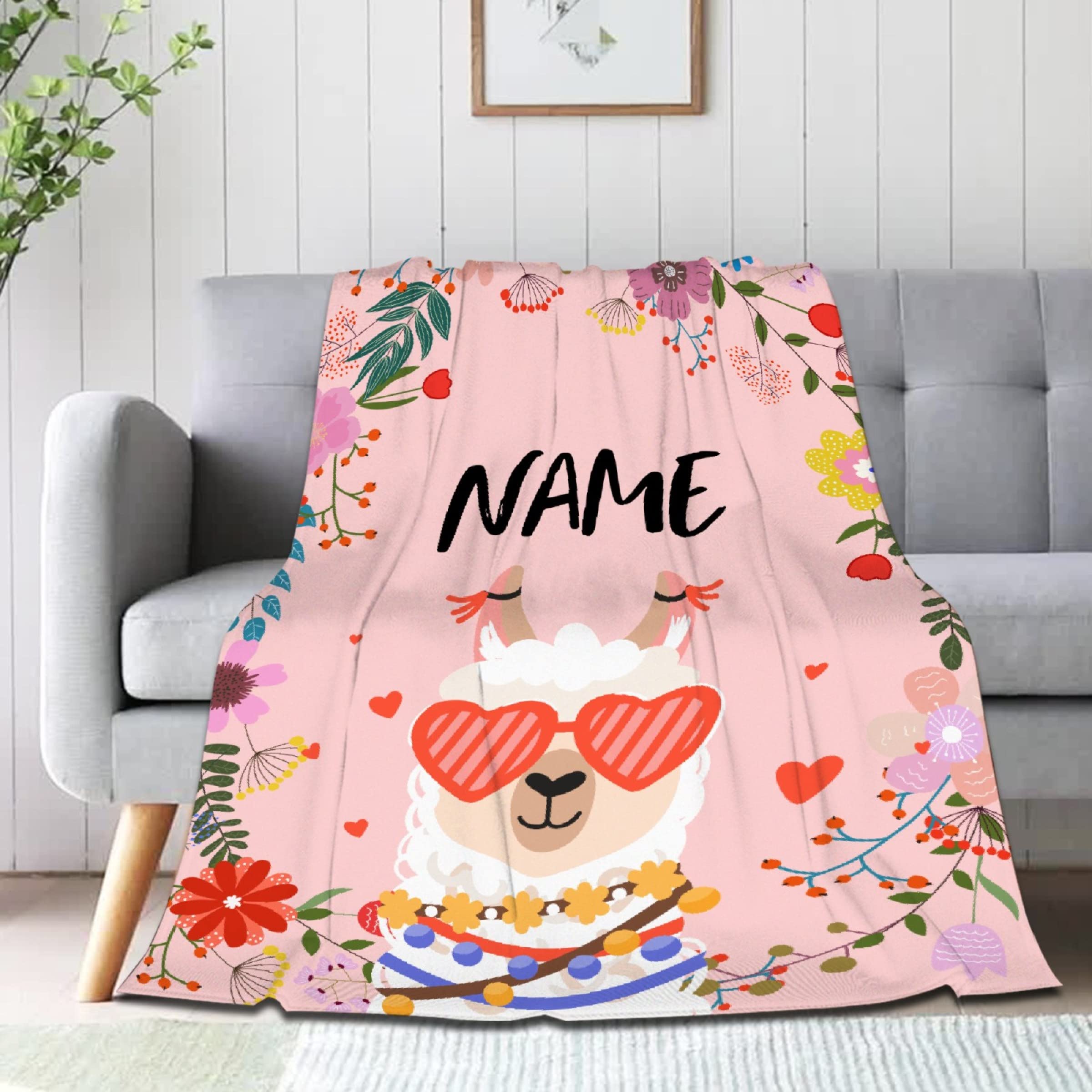 Pindola Floral Flower Llama Personalized Baby Blanket - Custom Name Blanket for Boys & Girls | Ultra Soft Newborn Swaddle Blanket 90x120 cm | Perfect Baby Shower Gift & Nursery Essential