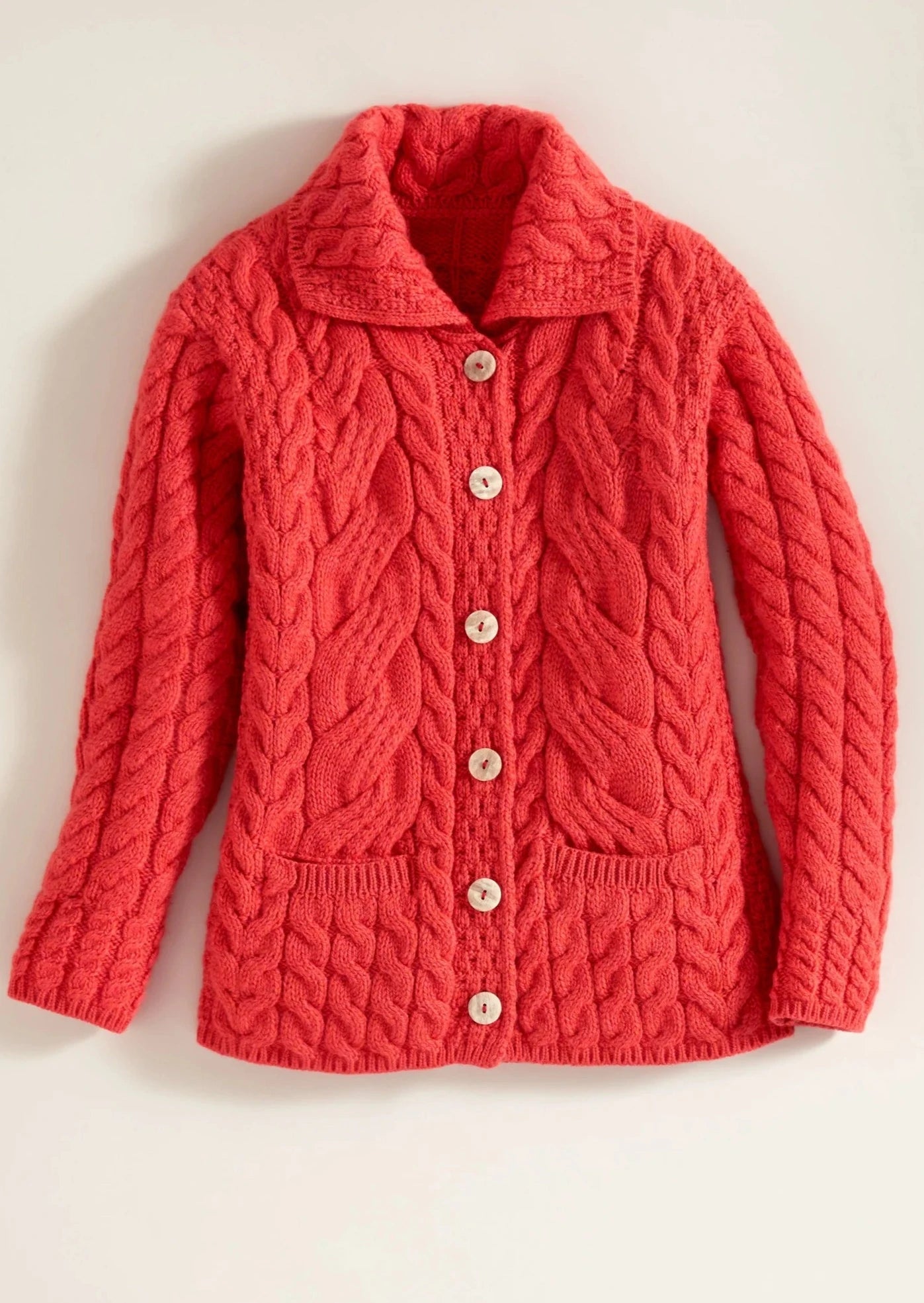 Belcarra Women's Aran Knit Cardigan Sweater - Coral | Cozy Winter Pullover for Casual Outfits & Layering | Clearance Sale