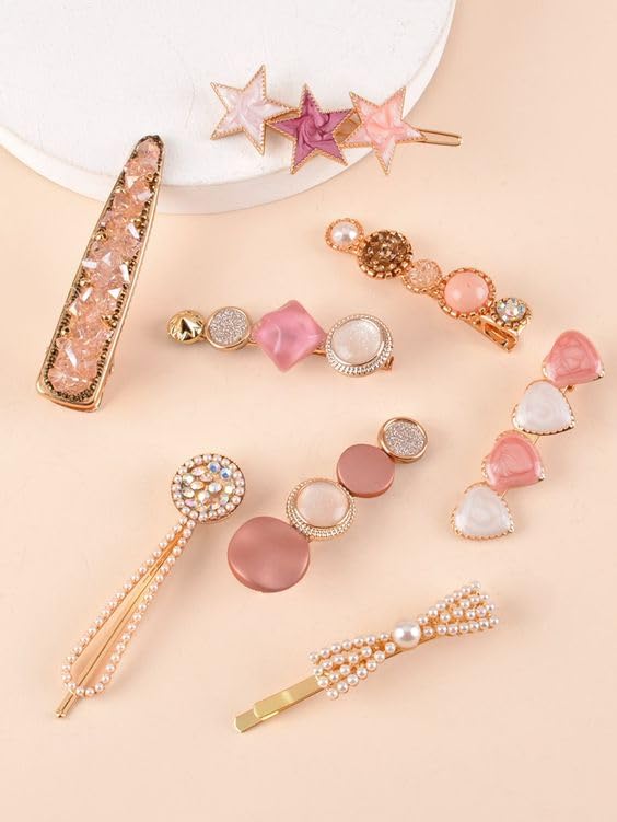8 Pcs Korean Hair Clips for Women - Geometric Pearl Metal Barrettes & Hair Pins Set - Elegant Hair Accessories for Girls & Women - Perfect for Parties, Weddings, Daily Styling & Gift Giving - Great for School, Office & Special Occasions