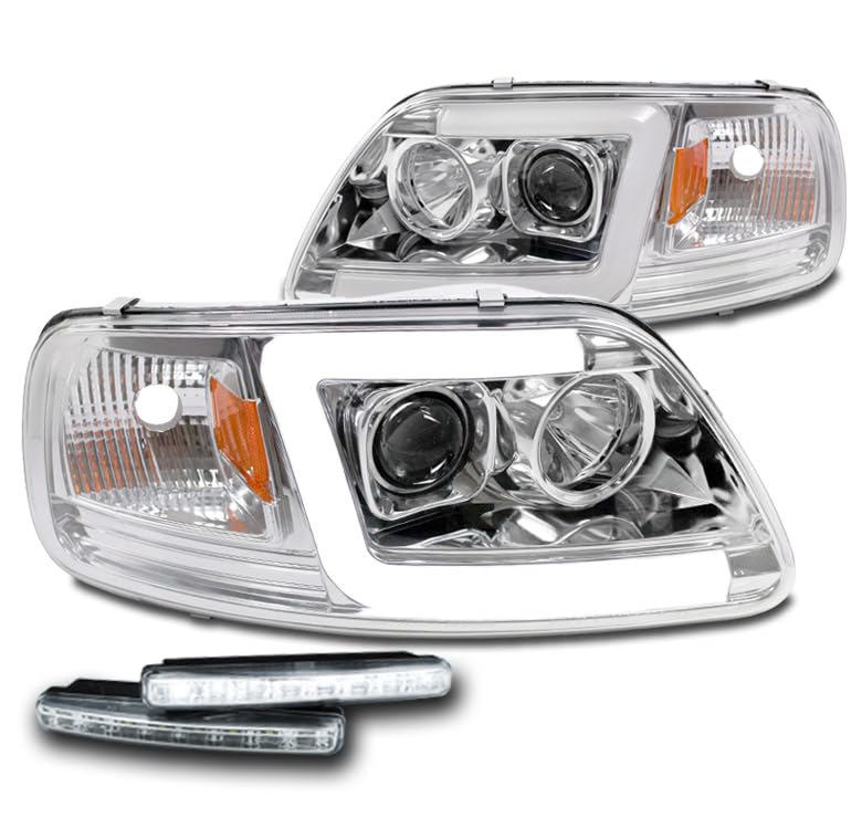 1997-2003 Ford F-150 & 1997-2002 Expedition LED Chrome Projector Headlights with 6