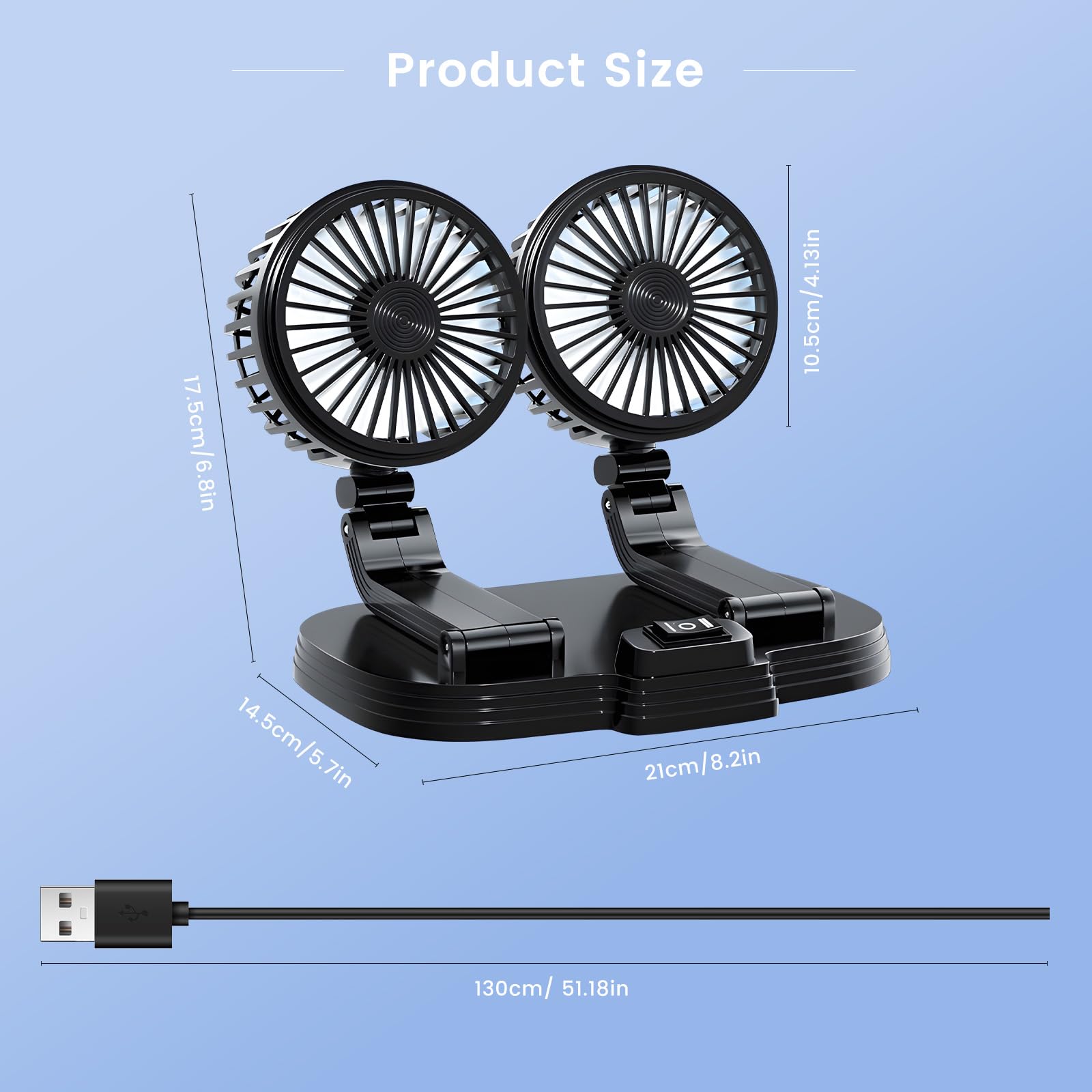 360° Rotating Dual Head USB Car Fan - Portable Cooling Fan for Dashboard with Cold Air Blow, USB Powered for SUV/RV/Truck/Sedan/Cruise/Office - Perfect for Summer Commute & Workspace Cooling