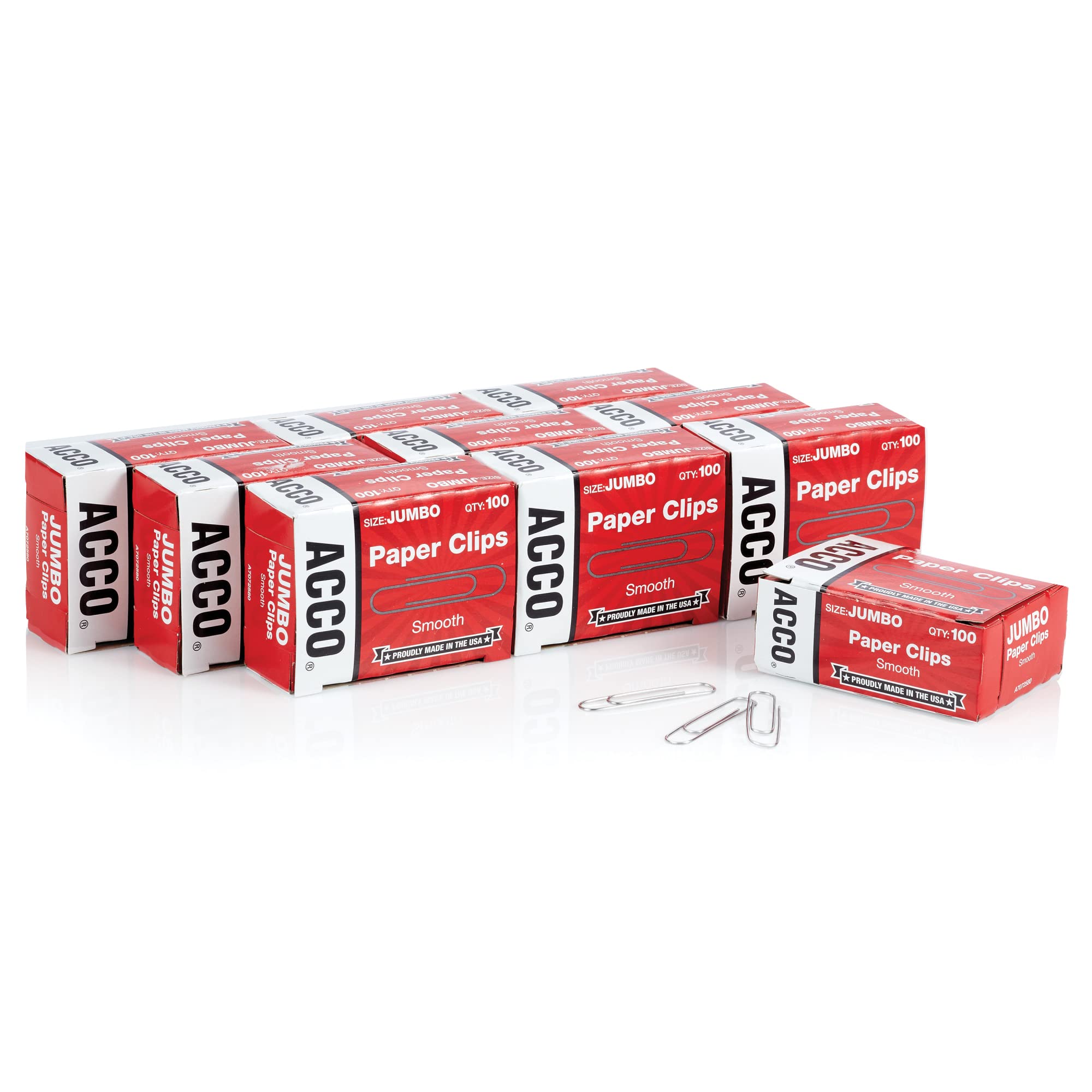 ACCO Jumbo Smooth Paper Clips - 100 Clips per Box (72580) - Perfect for Office, School & Home Organization