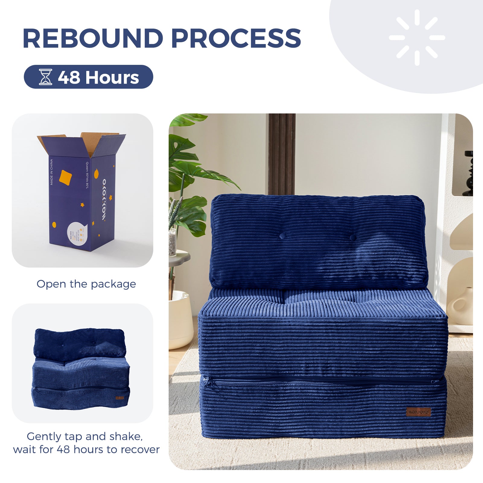 MAXYOYO Folding Sofa Bed - Convertible Sleeper Sofa with High Density Support Foam for Living Room & Bedroom - Navy Blue - Perfect for Small Spaces, Guest Rooms & Apartments
