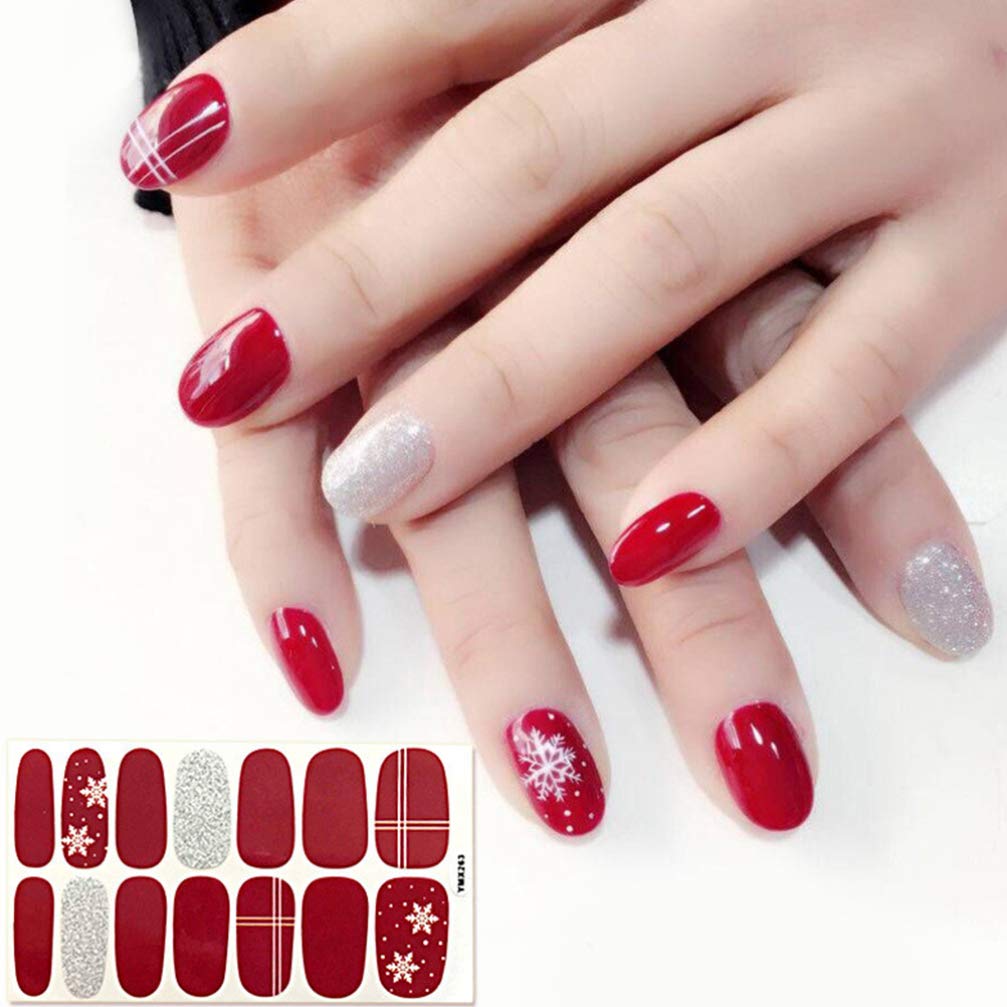 Lurrose 8 Sheets Christmas Nail Stickers - Red Xmas Full Cover Nail Art Wraps for Women | Holiday Winter Nail Decoration & New Year Party Nail Strips | Perfect for Christmas Parties, Gift Giving & Festive Nail Art