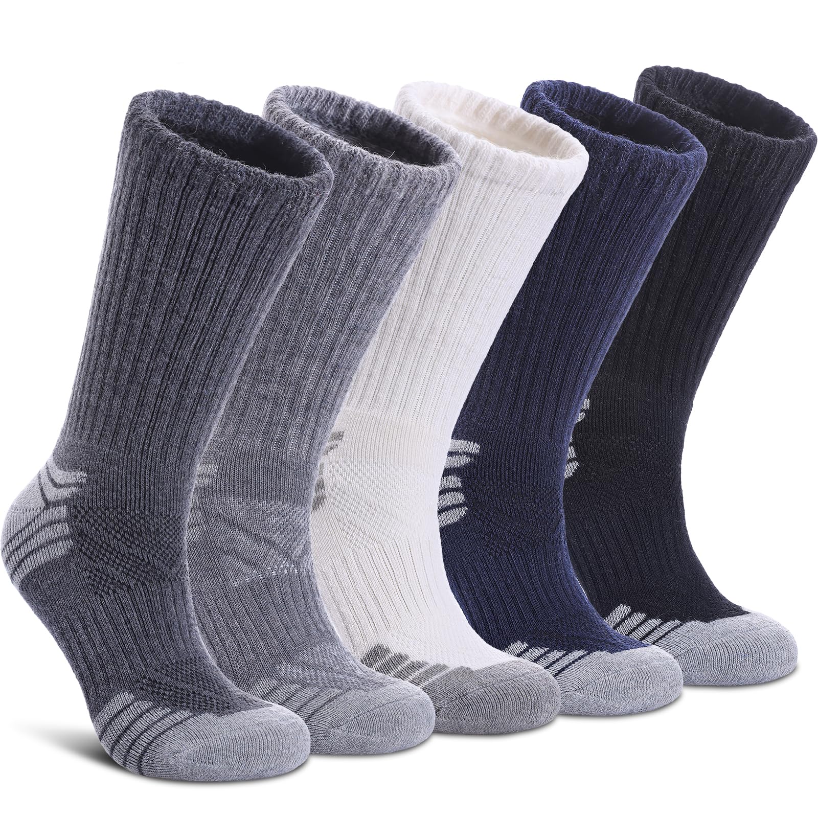 Premium Merino Wool Hiking Socks for Women & Men - Thermal Winter Warm Boot Socks with Cushioning - Moisture Wicking & Odor Resistant - 5 Pairs Pack (Great for Outdoor Activities, Camping, Skiing & Daily Wear)