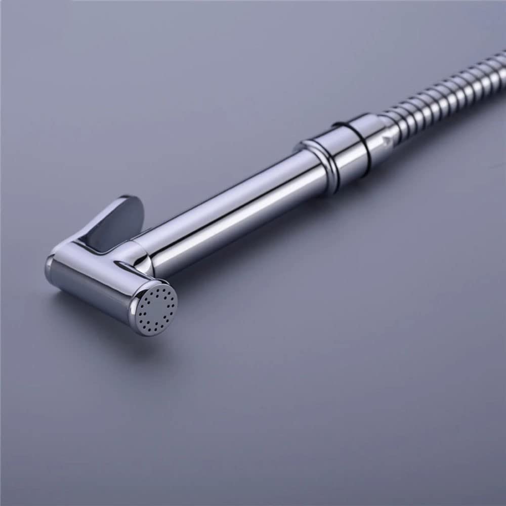 Chrome Cylindrical Hand Shower Sprayer with Hose and Bracket - Single Cold Water Tap for Bathroom, Toilet & Pet Washing - Ideal for Personal Hygiene, Baby Bathing & Pet Grooming