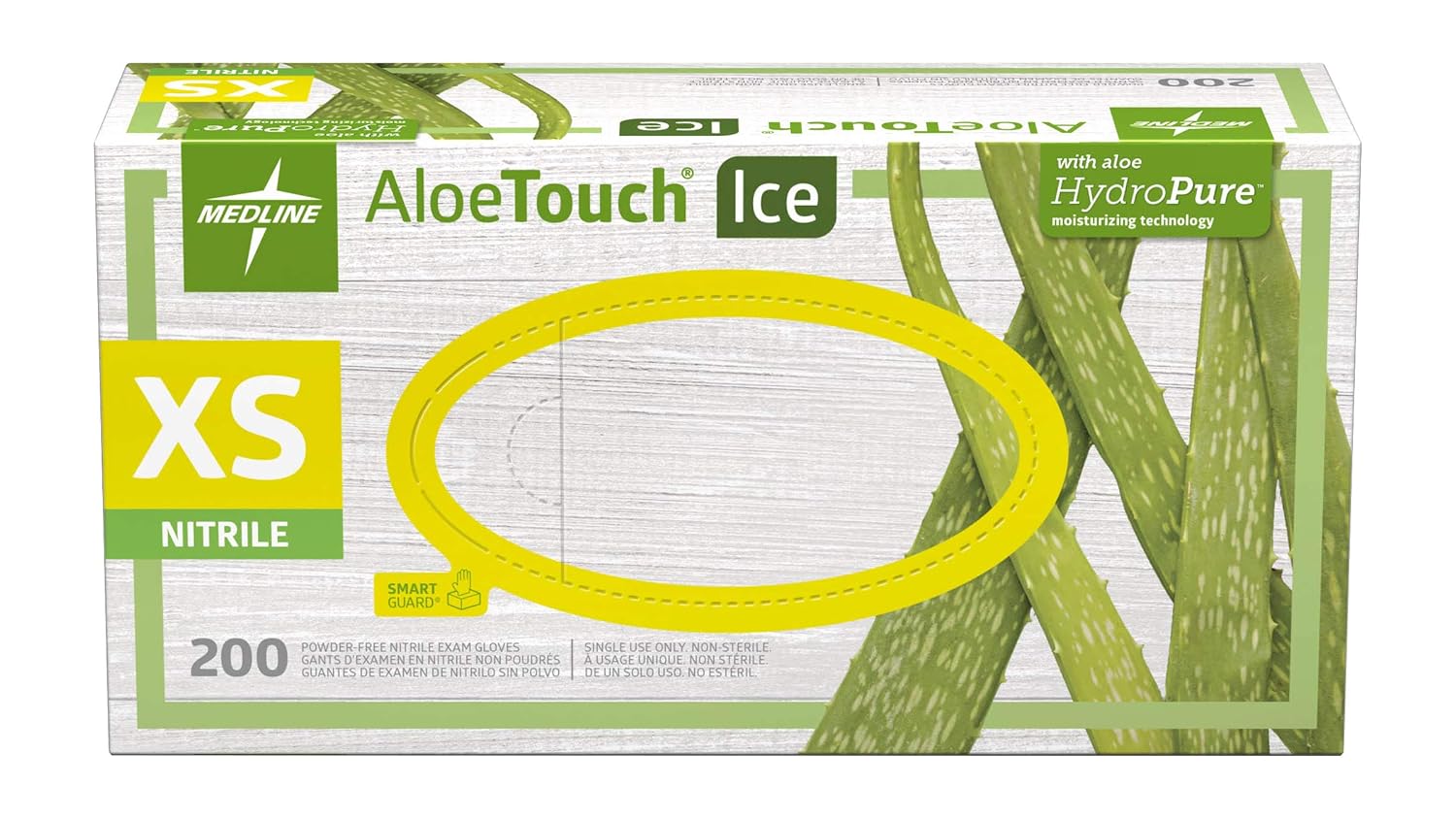 AloeTouch ICE Powder-Free Nitrile Exam Gloves - Latex-Free, Disposable, Comfort Fit for Medical, Dental & Tattoo Use (Small, Medium, Large, X-Large) - Ideal for Healthcare, Food Handling & Home Cleaning