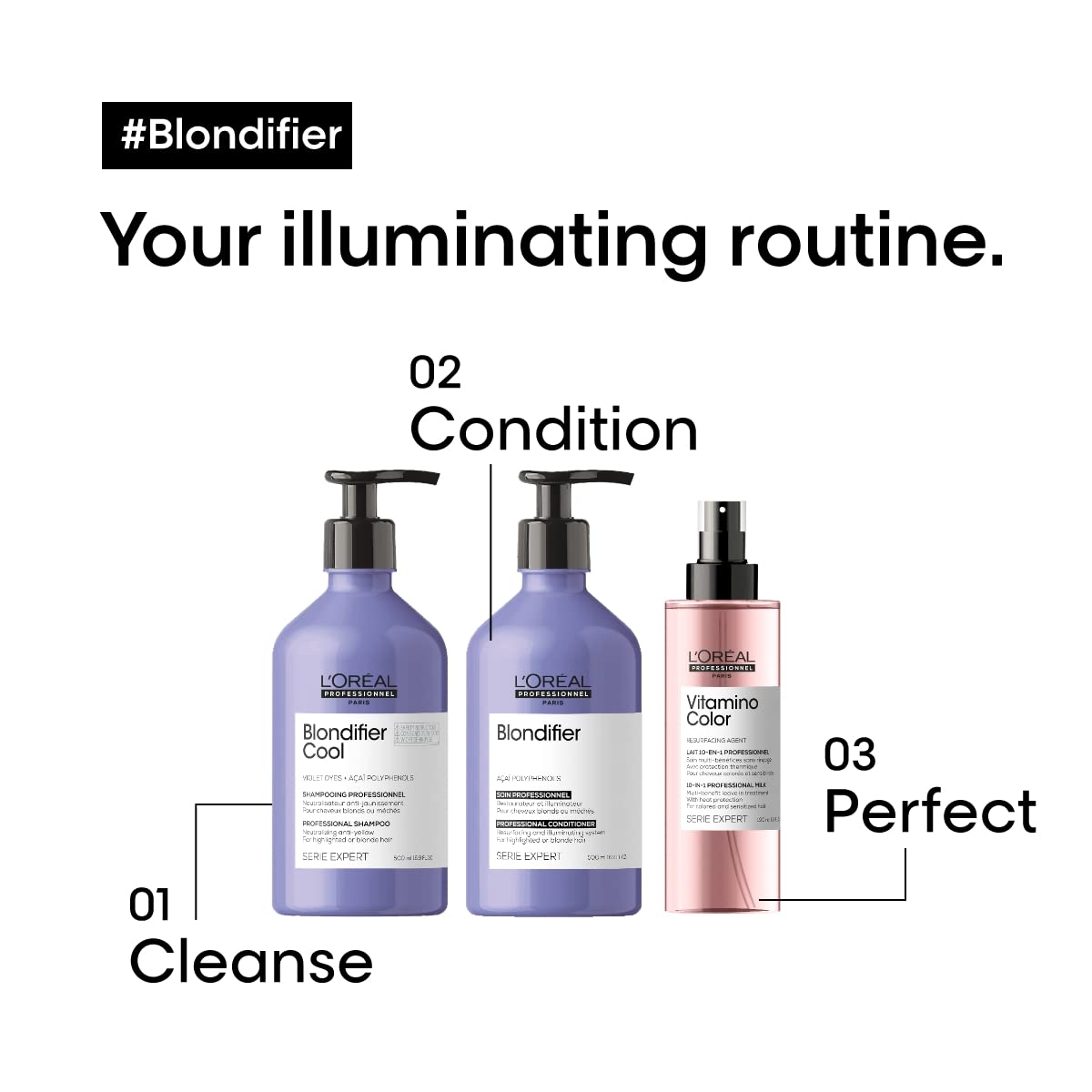 L'Oreal Professionnel Blondifier Clarifying Shampoo & Conditioner Set for Blonde & Bleached Hair - Restores Color-Treated Hair, Enhances Shine, Fights Brassiness | Salon-Quality Hair Care for Daily Use & Special Occasions