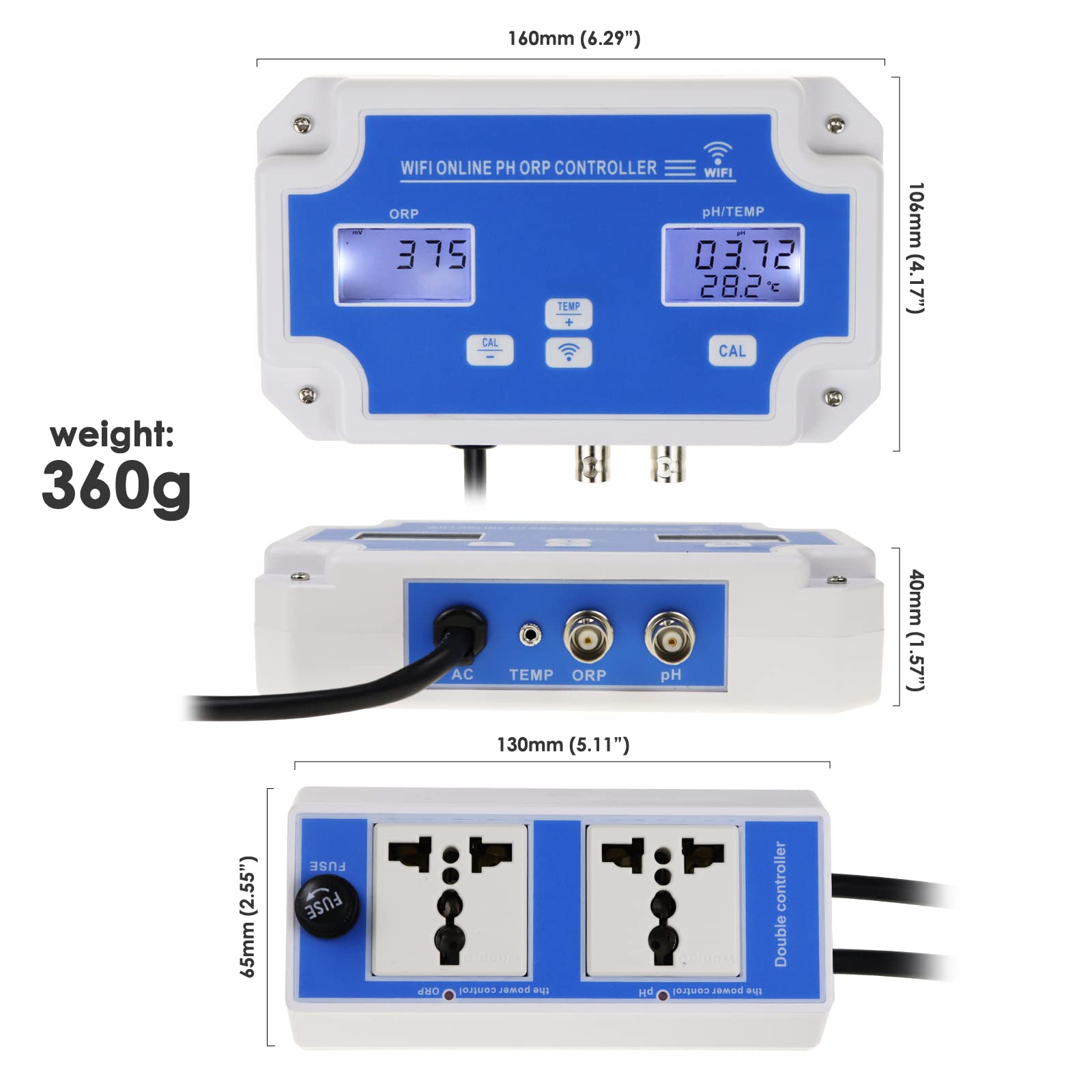 Smart pH ORP Controller - 3-in-1 WiFi Aquarium Water Monitor for pH, ORP & Temperature with Calibration | Compatible with CO2 Bottles & O3 Generators | Perfect for Fish Tanks, Hydroponics & Water Quality Testing