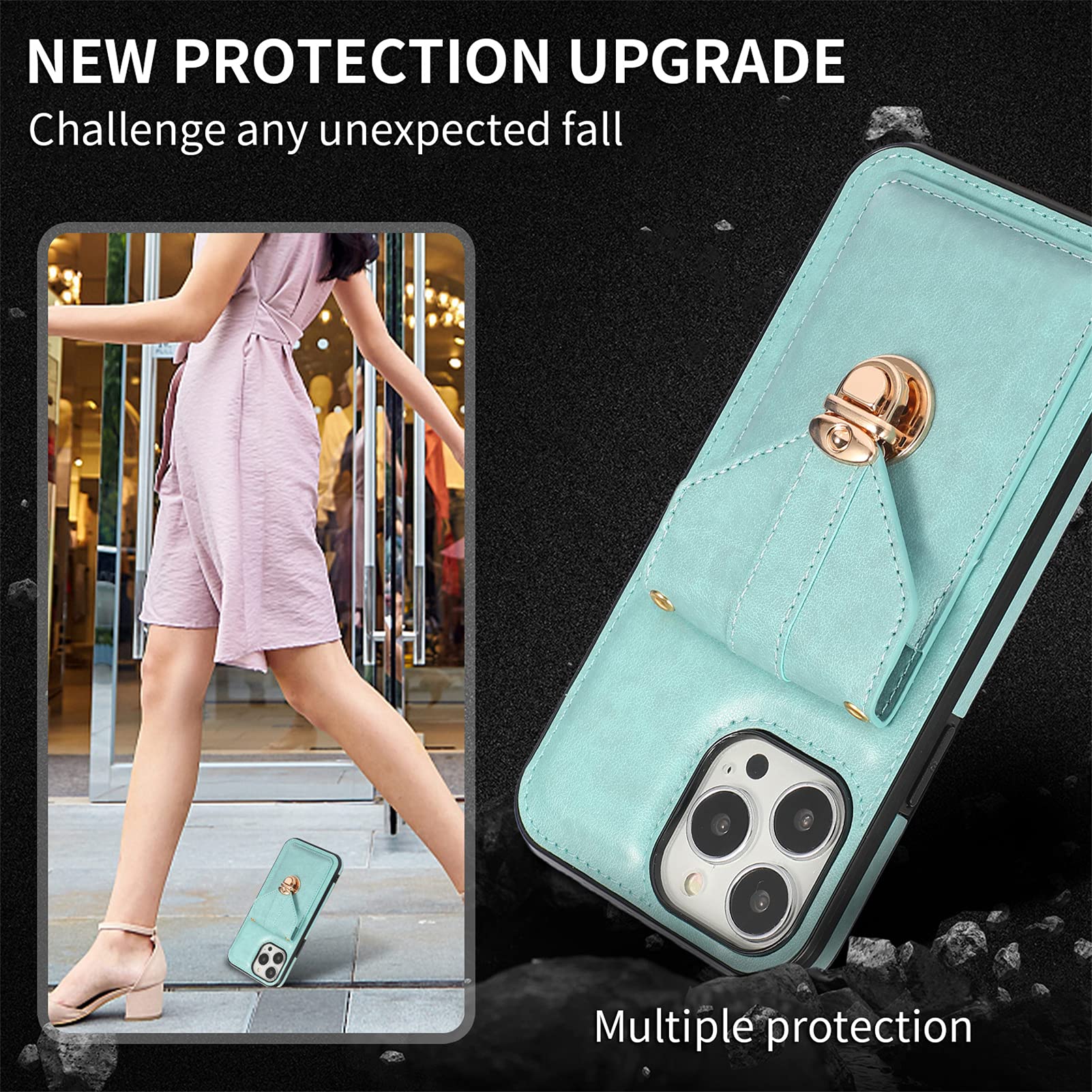 Samsung Galaxy A32 5G Wallet Case with Card Holder & Strap - Leather Flip Cover with Kickstand, Shockproof Protective Phone Case (Mint Green) - Perfect for Hands-Free Use While Shopping, Traveling & Daily Commute