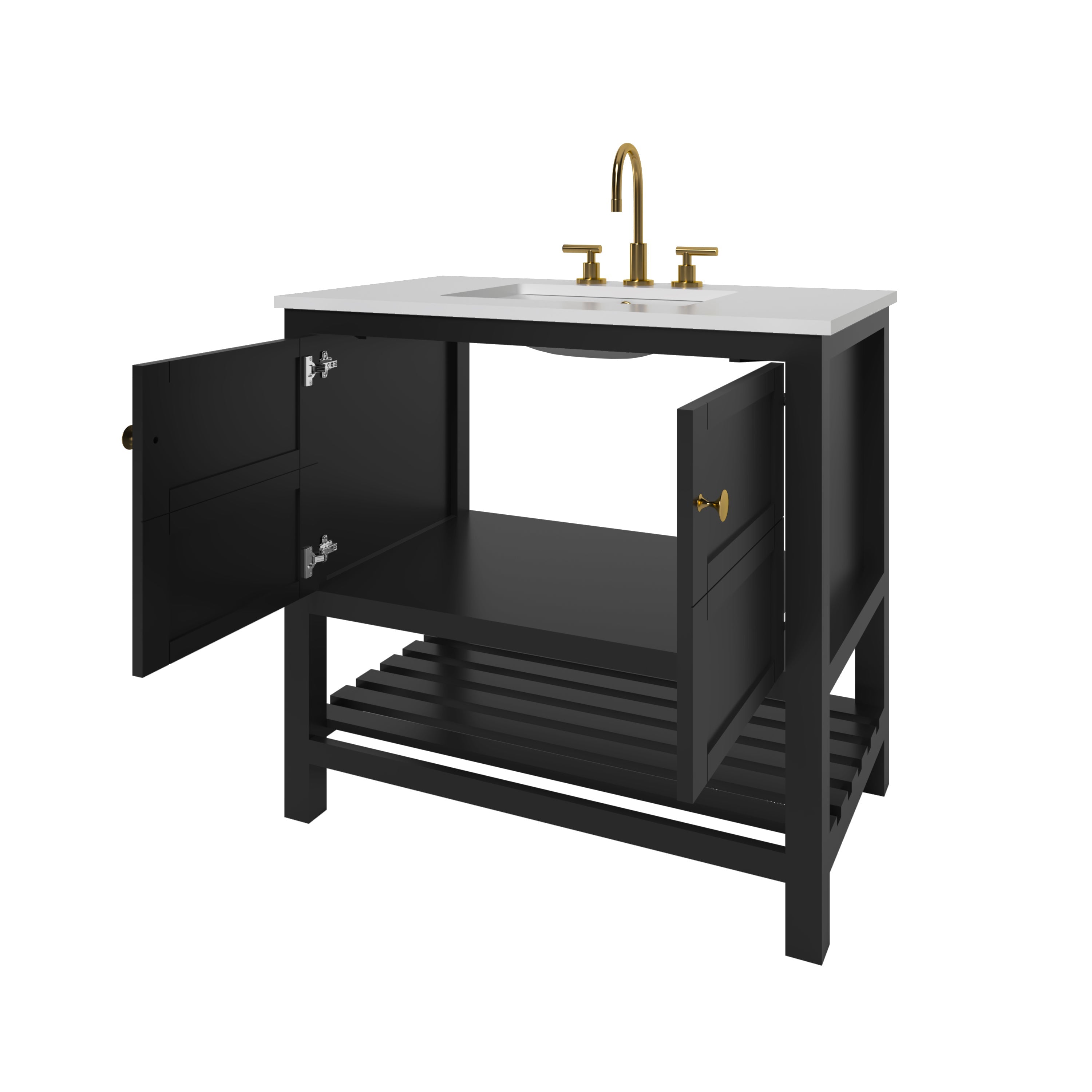35.5 Inch Modern Black Bathroom Vanity Cabinet - Nearmé Dallas Freestanding Vanity for Bathroom Remodel - Perfect for Small Bathrooms & Powder Rooms