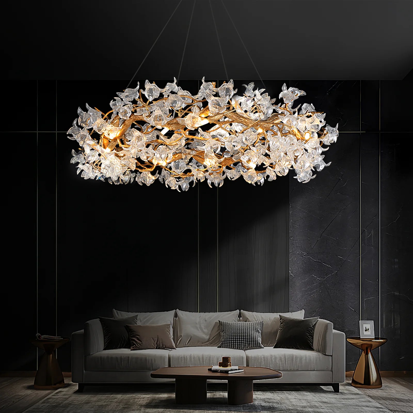 Petala Crystal Round Chandelier - Elegant Ceiling Light Fixture for Dining Room, Bedroom & Living Room | Modern Home Decor Lighting | Dimmable LED Chandelier for Wedding & Luxury Interior Design