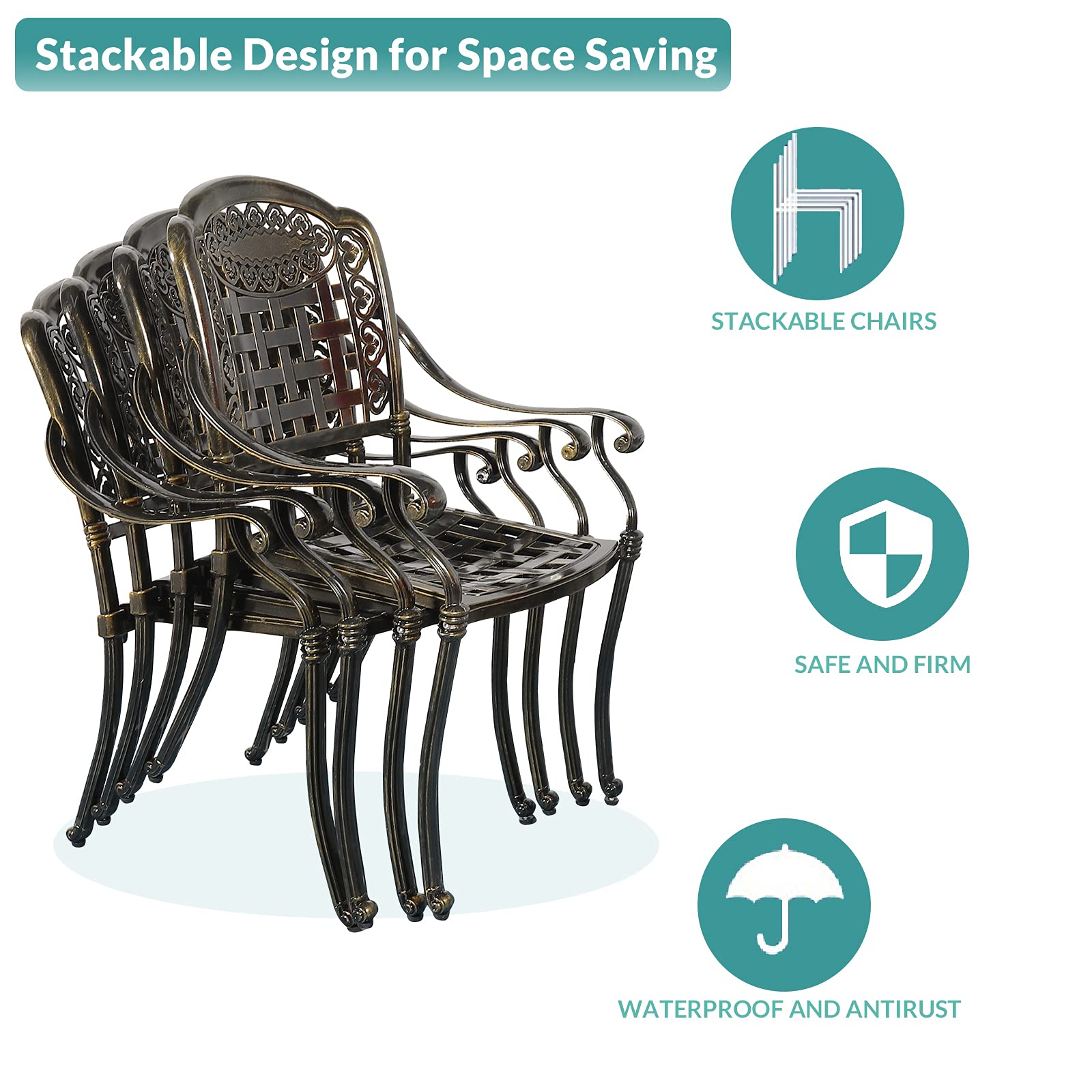 MEETWARM 3-Piece Outdoor Bistro Set - All-Weather Cast Aluminum Patio Dining Set with 2 Chairs & 31