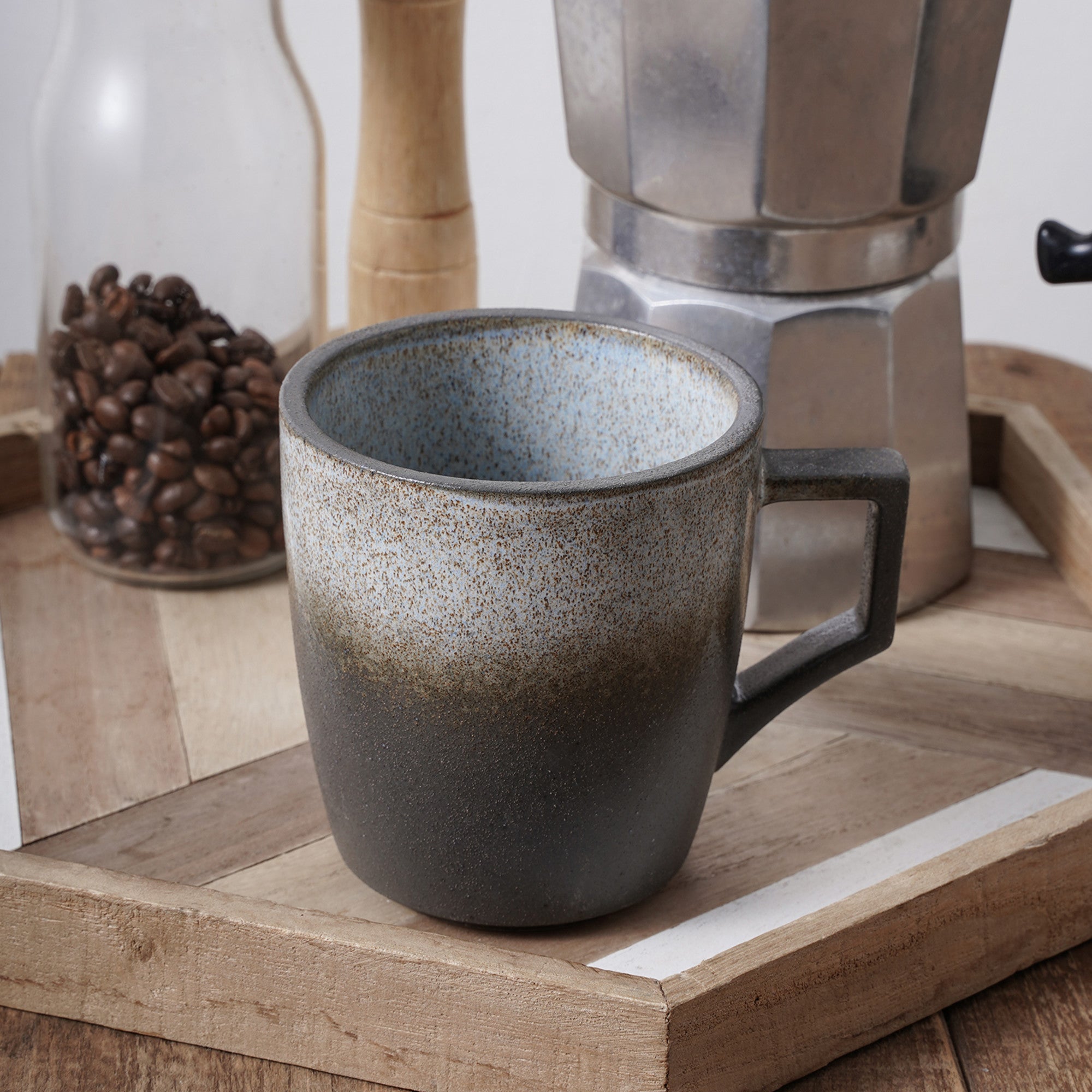 Vince Stoneware Mug - Gray Green Blue Ceramic Coffee Cup with Handle, Perfect for Home, Office, or Gift Giving