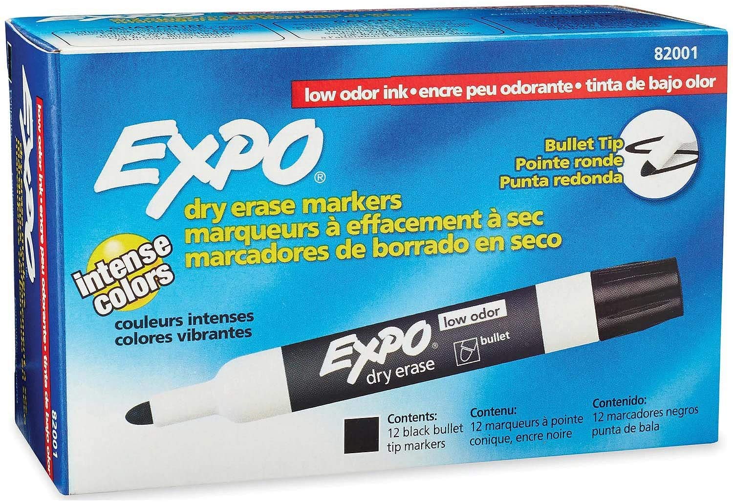 EXPO 82001 Low-Odor Bullet Tip Dry Erase Markers - 36 Black Whiteboard Markers for Classroom, Office & Home Use - Works on Whiteboards, Glass & Non-Porous Surfaces - Ideal for Teachers, Students & Professionals