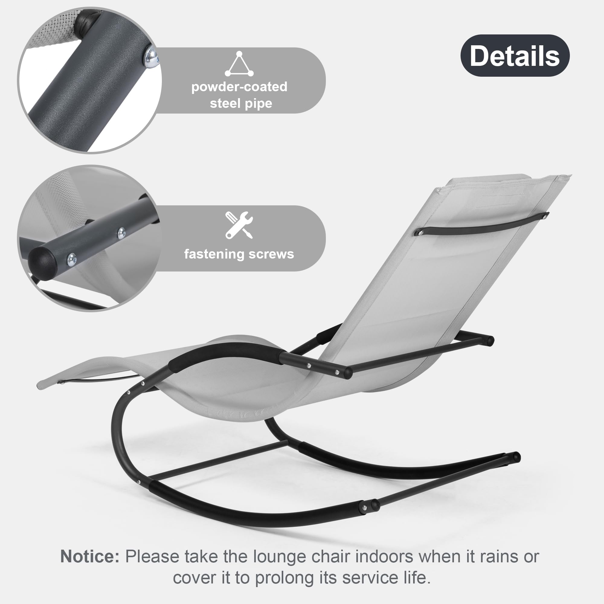 Premium Outdoor Pool Lounge Chairs Set of 2 - Water-Resistant Chaise Lounges for Poolside, Patio & Lawn with Detachable Cushions (Light Grey) - Perfect for Sunbathing, Relaxing & Backyard Lounging