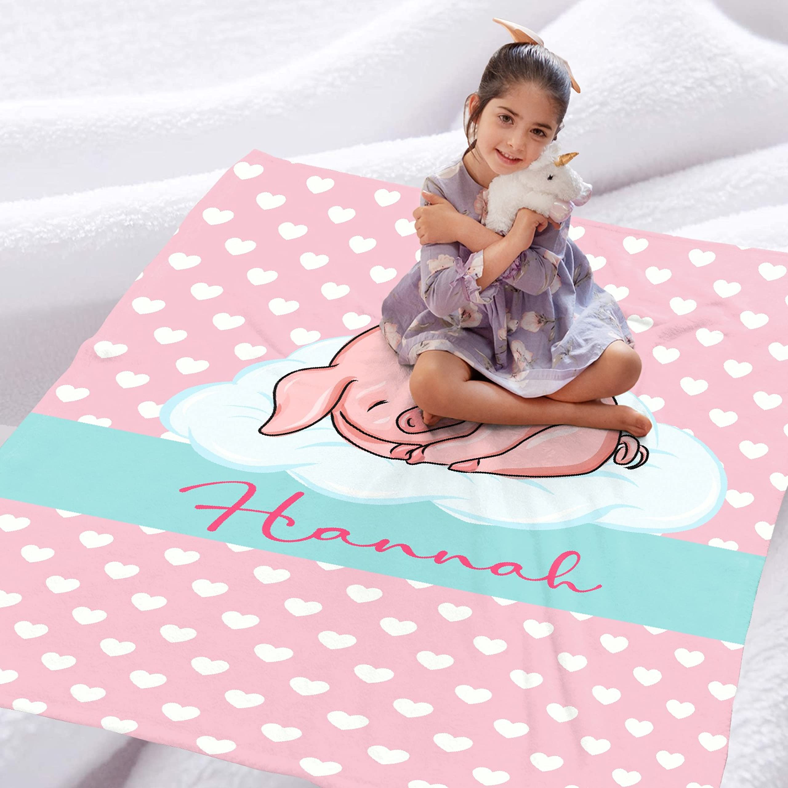 Personalized Baby Blanket with Name - Custom Cute Pig Fleece Throw Blanket for Girls & Boys | Extra Large 120x90 Inch | Perfect Baby Shower Gift, Birthday Present for Granddaughter, Niece | Cozy Nursery Blanket for Cuddling & Family Photos