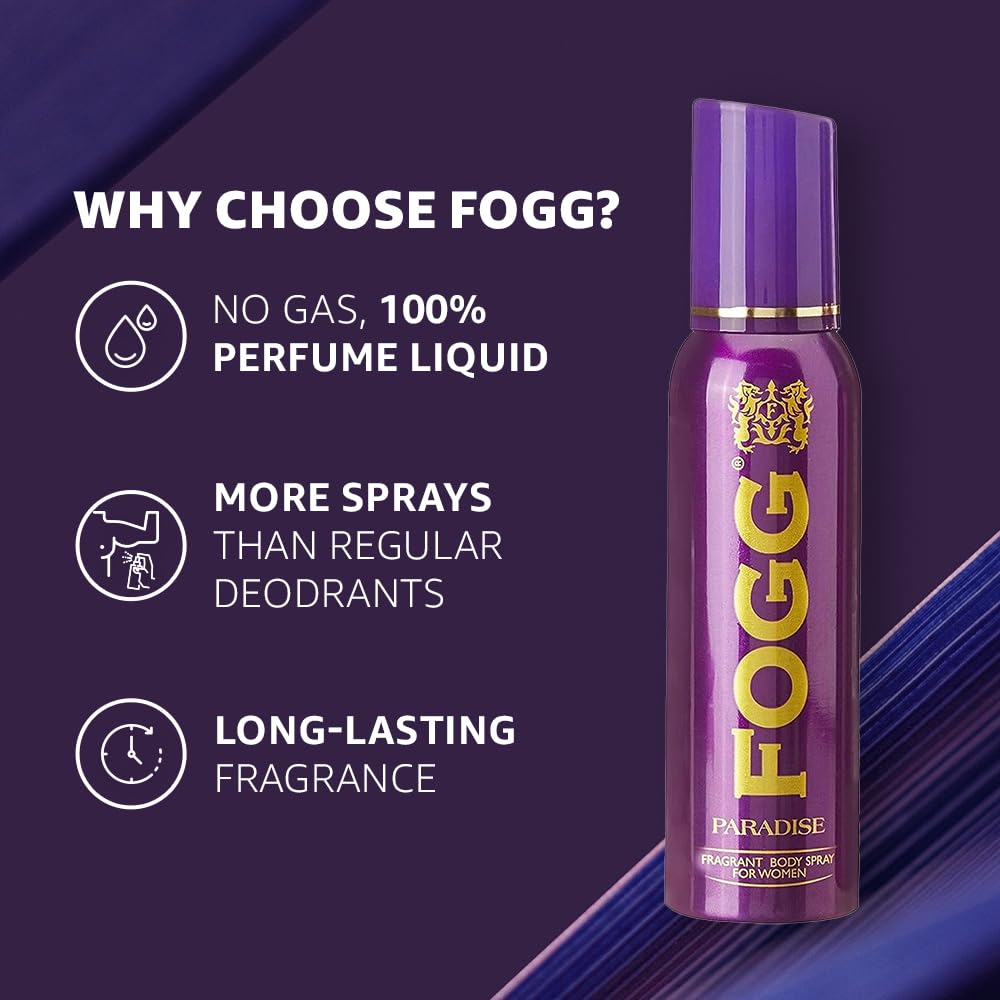 Fogg Paradise No Gas Deodorant for Women - Long-Lasting Perfume Body Spray, 150ml | Fresh Fragrance for Daily Use, Gym & Office