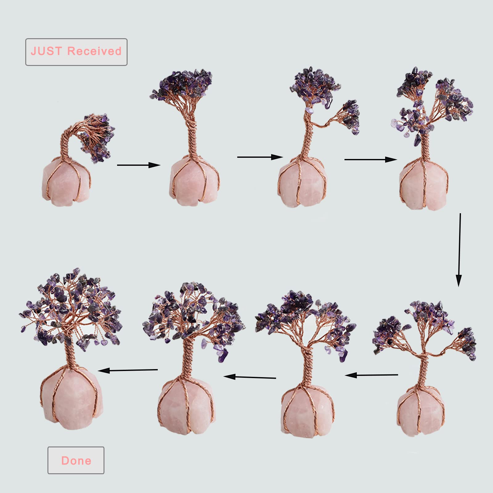 Rose Quartz Crystal Tree with Fluorite Base - Feng Shui Bonsai Money Tree for Wealth, Luck & Positive Energy | Home Office Decor, Meditation Gift, Spiritual Healing