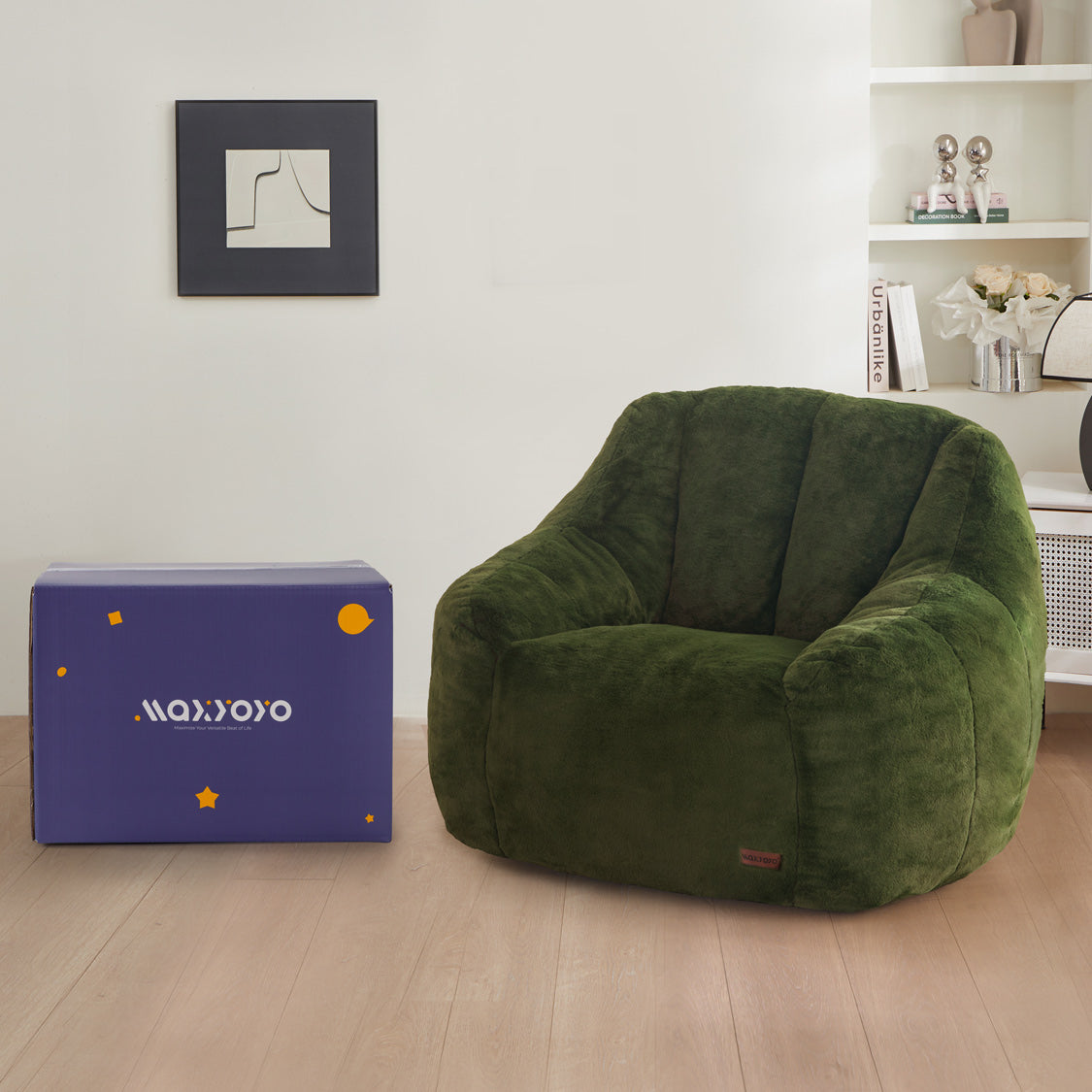 MAXYOYO Faux Fur Oversized Bean Bag Chair with High Backrest - Green Comfortable Lounge Chair for Living Room, Bedroom & Game Room Relaxation