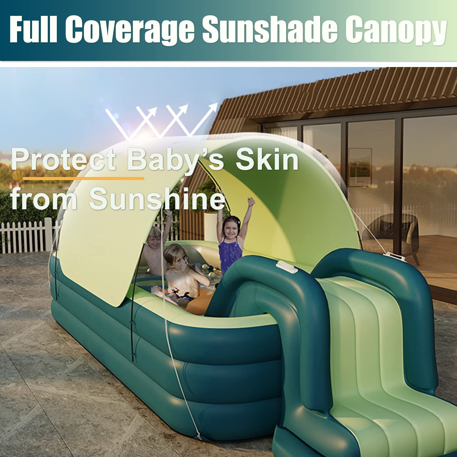 YUEWO Inflatable Swimming Pool with Canopy - 2.1m/3-Layer Portable Above Ground Blow Up Pool for Adults & Family - Outdoor Garden Backyard Summer Fun (Green) | Perfect for Relaxation, Parties & Kids Playtime