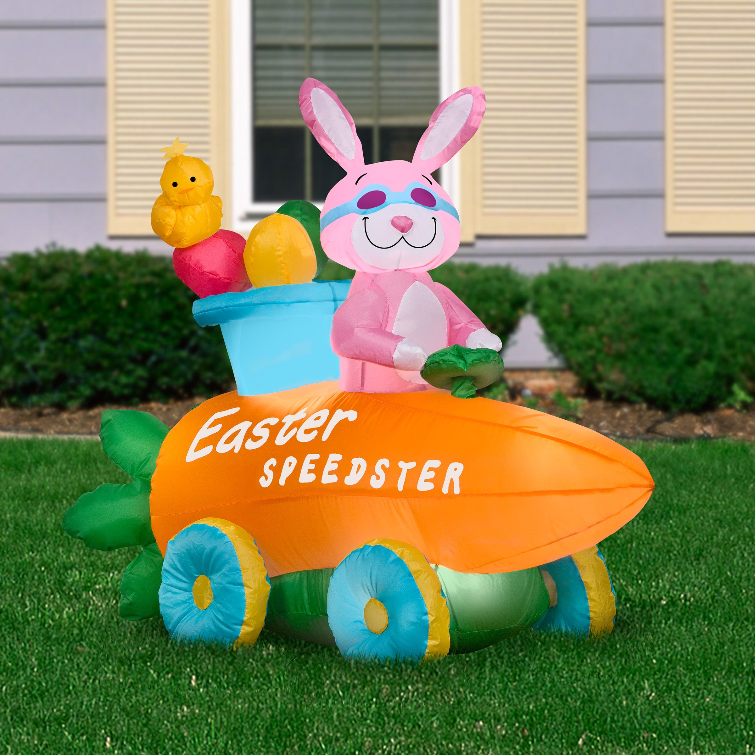 54-Inch Large Inflatable Easter Bunny in Carrot Roadster - Outdoor Yard Decoration for Easter, Spring Parties & Garden Decor