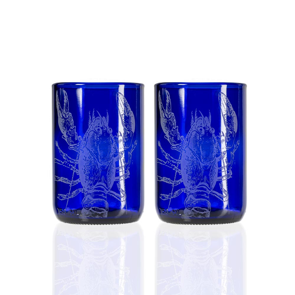 Upcycled Lola Lobster 12oz Blue Repurposed Tumbler Set of 2 - Eco-Friendly Reusable Coffee Cup for Office, Travel & Outdoor Activities
