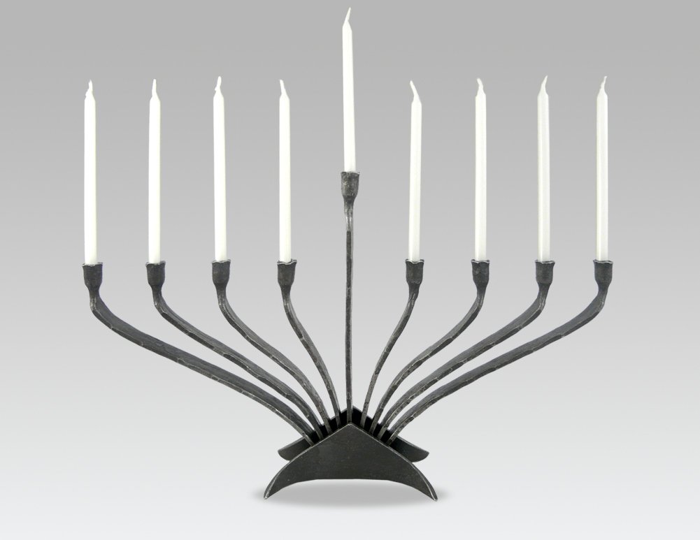 Hand-Forged Iron Fan Menorah - 16.5 Inch American Made Hanukkah Candle Holder for Jewish Holiday Decor & Home Celebration