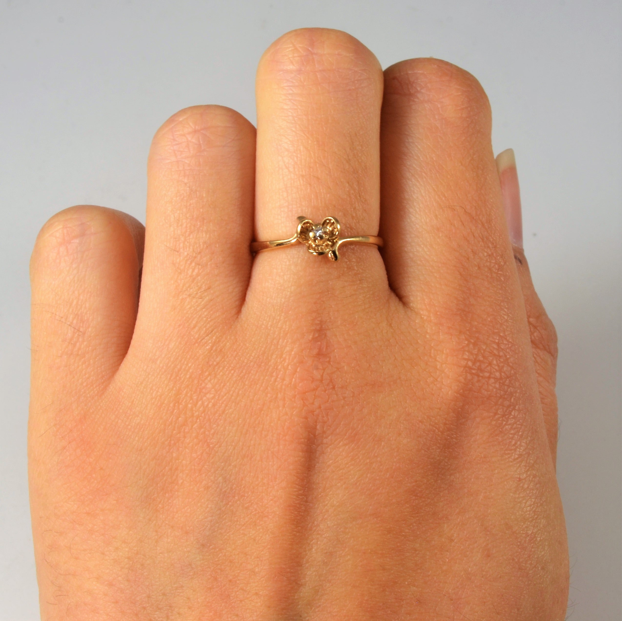 10K Gold Solitaire Diamond Thin Flower Ring - 0.015ct Dainty Engagement Band - Size 6.5 - Perfect for Bridal, Anniversary & Valentine's Day Gifts