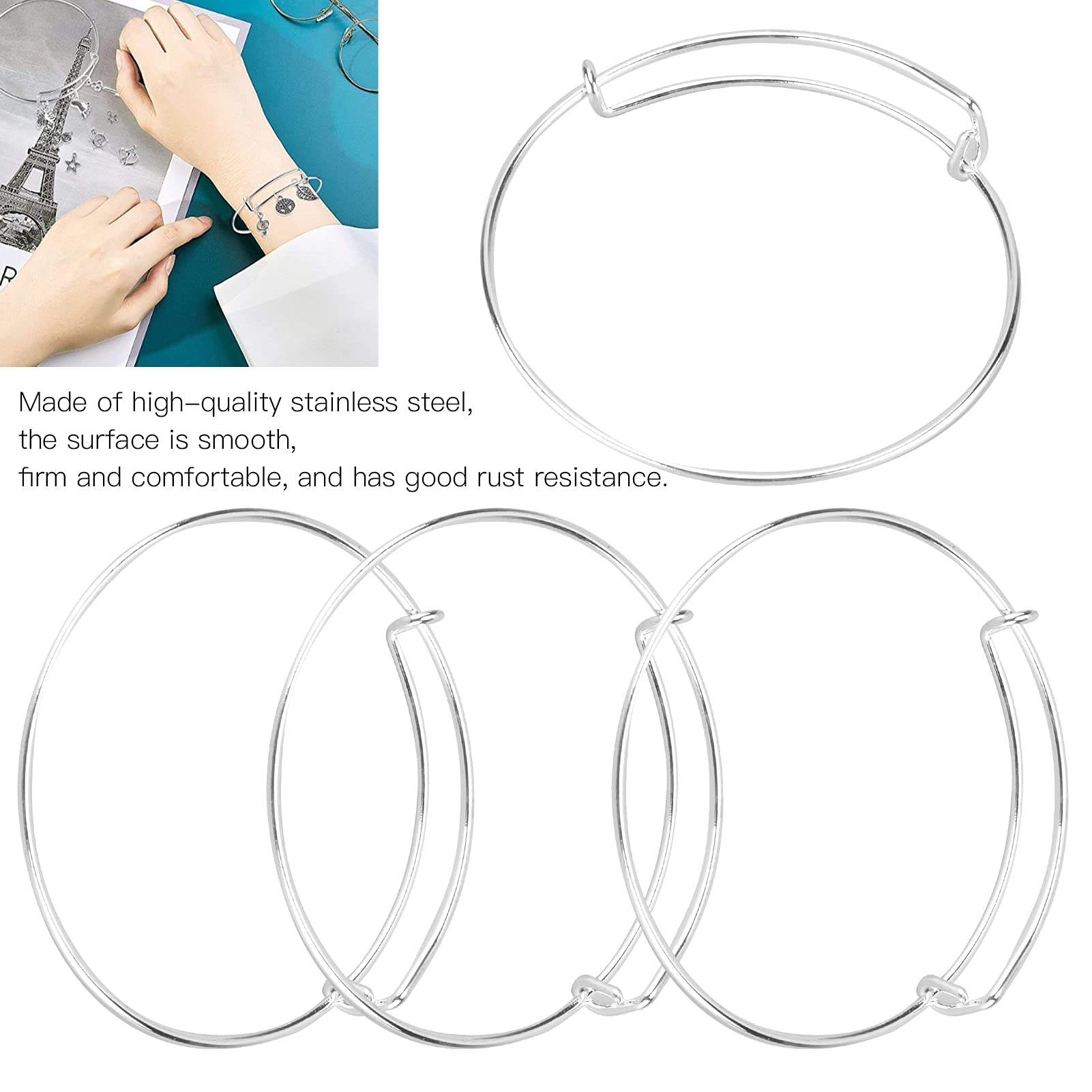 20PCS Expandable Stainless Steel Bangle Bracelets - Adjustable Wire Blank Bracelets for DIY Jewelry Making, Silver Color | Perfect for Handmade Crafts, Gift Giving & Fashion Accessories