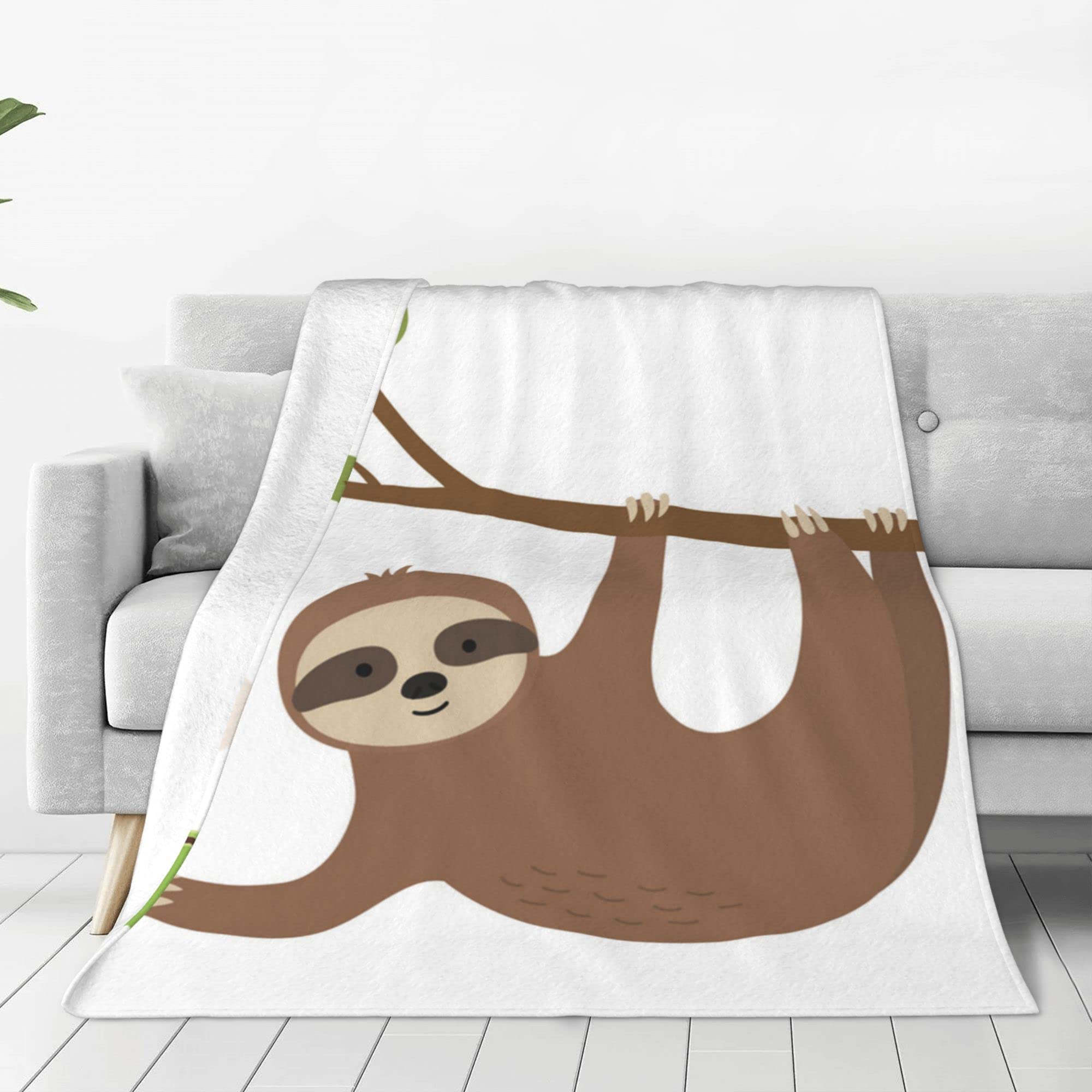 Cozy Sloth Print Flannel Throw Blanket - Soft Microfiber Blanket for Bed, Couch & Sofa - Cute Sloth Hanging Cup Design - Perfect for Teens, Boys & Girls - Great for Lounging, Movie Nights & Dorm Room Decor