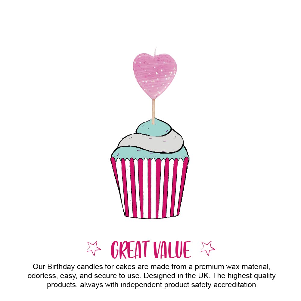 Sparkling Pink Heart-Shaped Picks Candles for Wedding Decorations, Birthday Parties & Romantic Events - 12 Pack