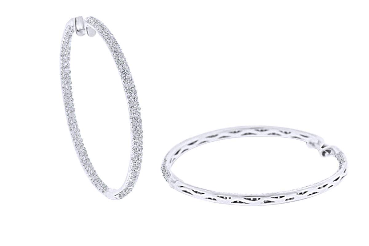 2.68 Carat Round White Natural Diamond Inside Out Hoop Earrings - 14K Solid Gold for Women - Perfect for Weddings, Parties & Special Occasions
