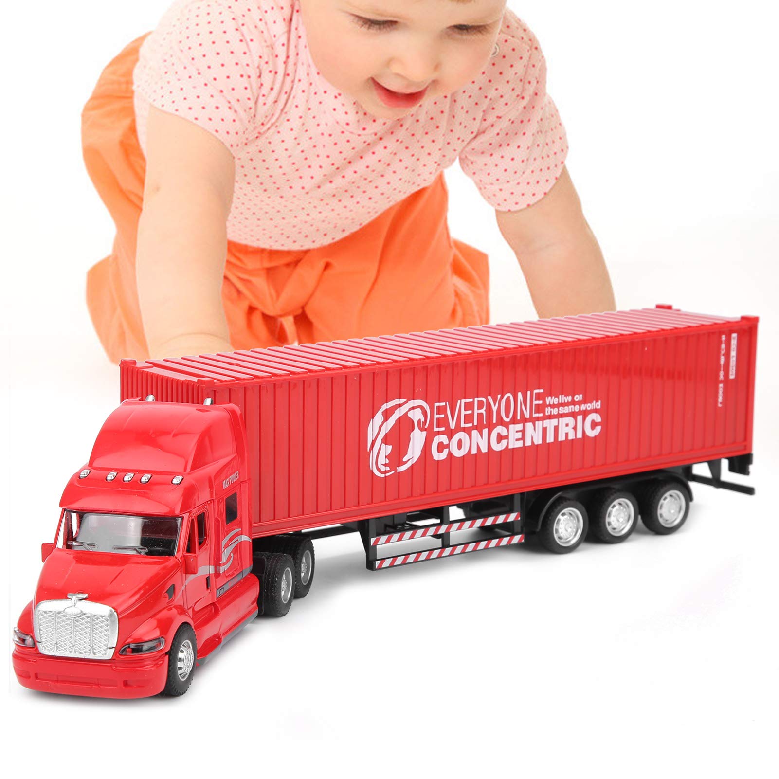 Pull Back Car Toy - High Simulation Alloy Container Truck with Sound & Light, Kids Educational Vehicle Toys (Red) | Perfect for Early Learning, Birthday Gifts & Pretend Play