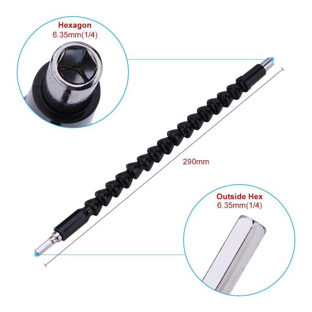 Black Flexible Extension Screwdriver - 11.6 Inch Drill Bit Attachment for Electrical & Hand Drills - Multi-Angle Work - Perfect for Tight Spaces, DIY Projects & Professional Repairs