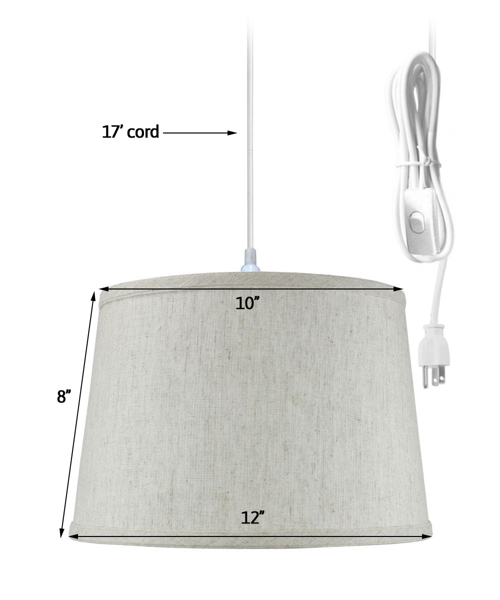 12W Plug-In Pendant Light with Textured Oatmeal Shade & White Cord - Perfect for Kitchen Island, Dining Room, or Bedroom Lighting