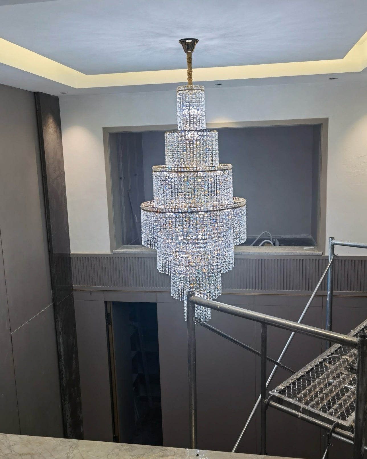 Elegant Merlin Tiered Crystal Foyer Chandelier - Luxury Entryway Lighting Fixture for Grand Halls, Staircases & Formal Dining Rooms