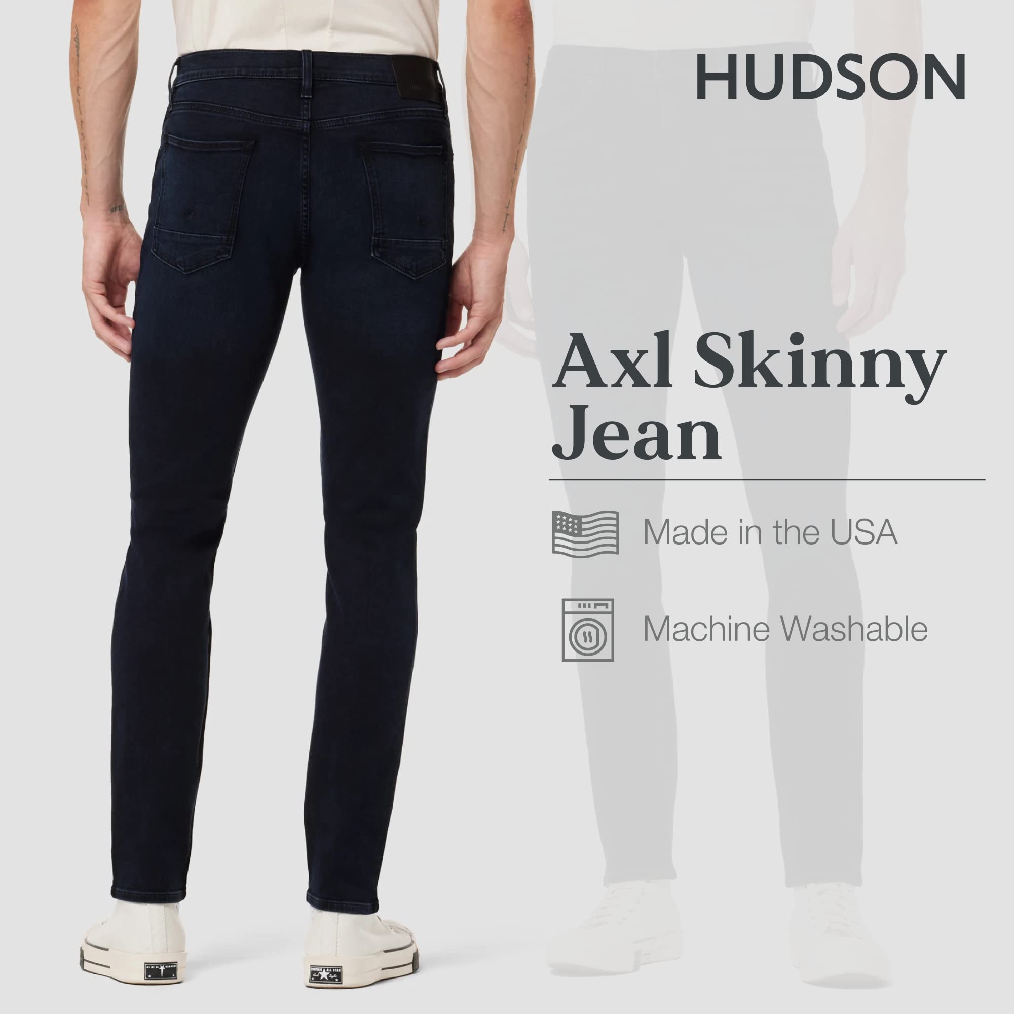 HUDSON Men's Axl Slim Fit Stretch Denim Jeans - Comfortable & Stylish for Casual Wear, Work & Everyday Outfits