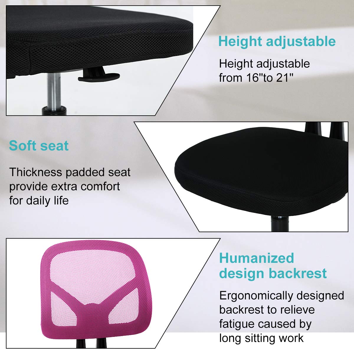 Ergonomic Mesh Office Chair with Lumbar Support - Adjustable Height Swivel Rolling Task Chair for Women & Men - Pink Computer Desk Chair for Home Office, Gaming & Workspaces