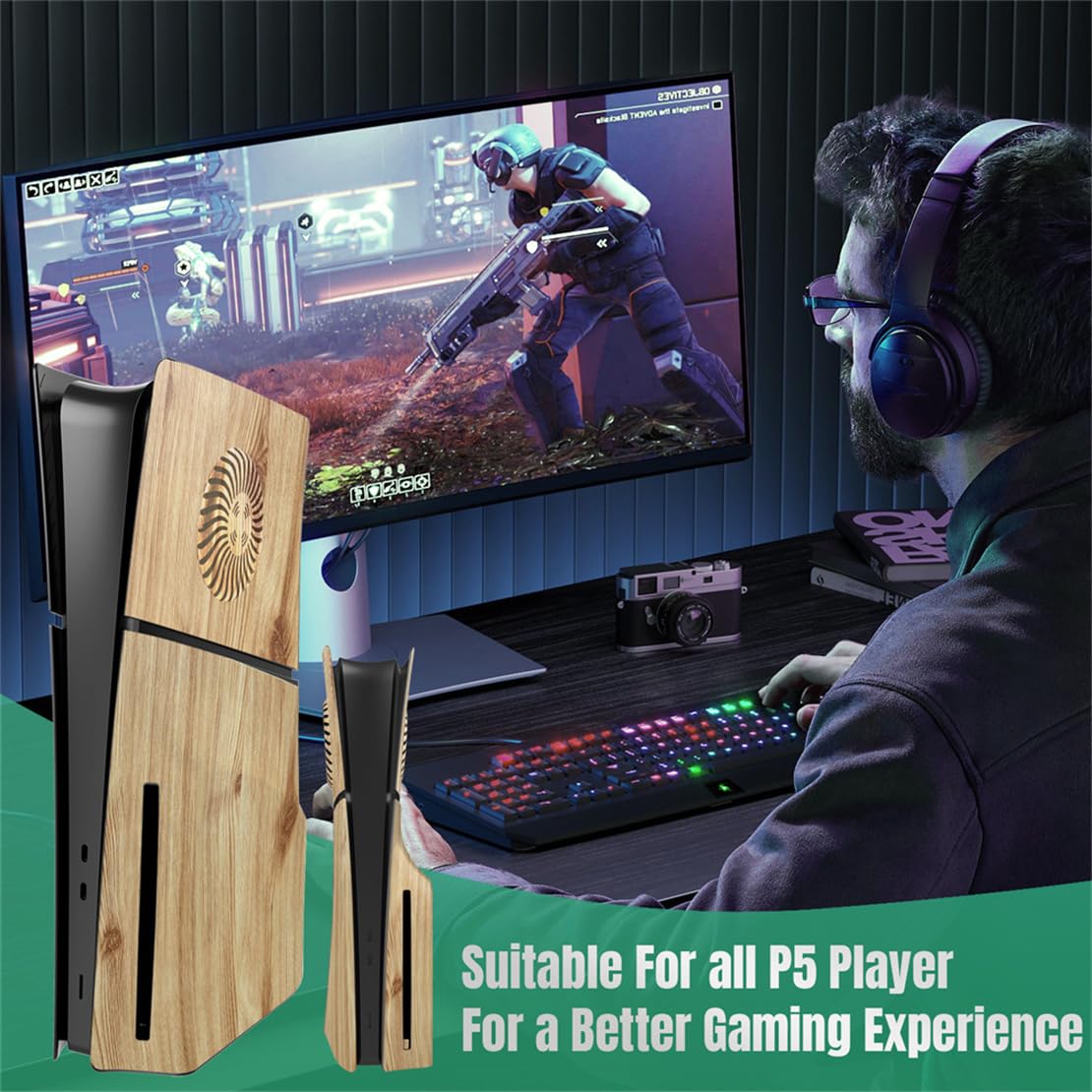 Wood Grain PS5 Slim Console Cover - Replacement Protective Shell for PS5 Slim - Thin & Stylish Gaming Accessories - Perfect for Home Entertainment & Gaming Setups