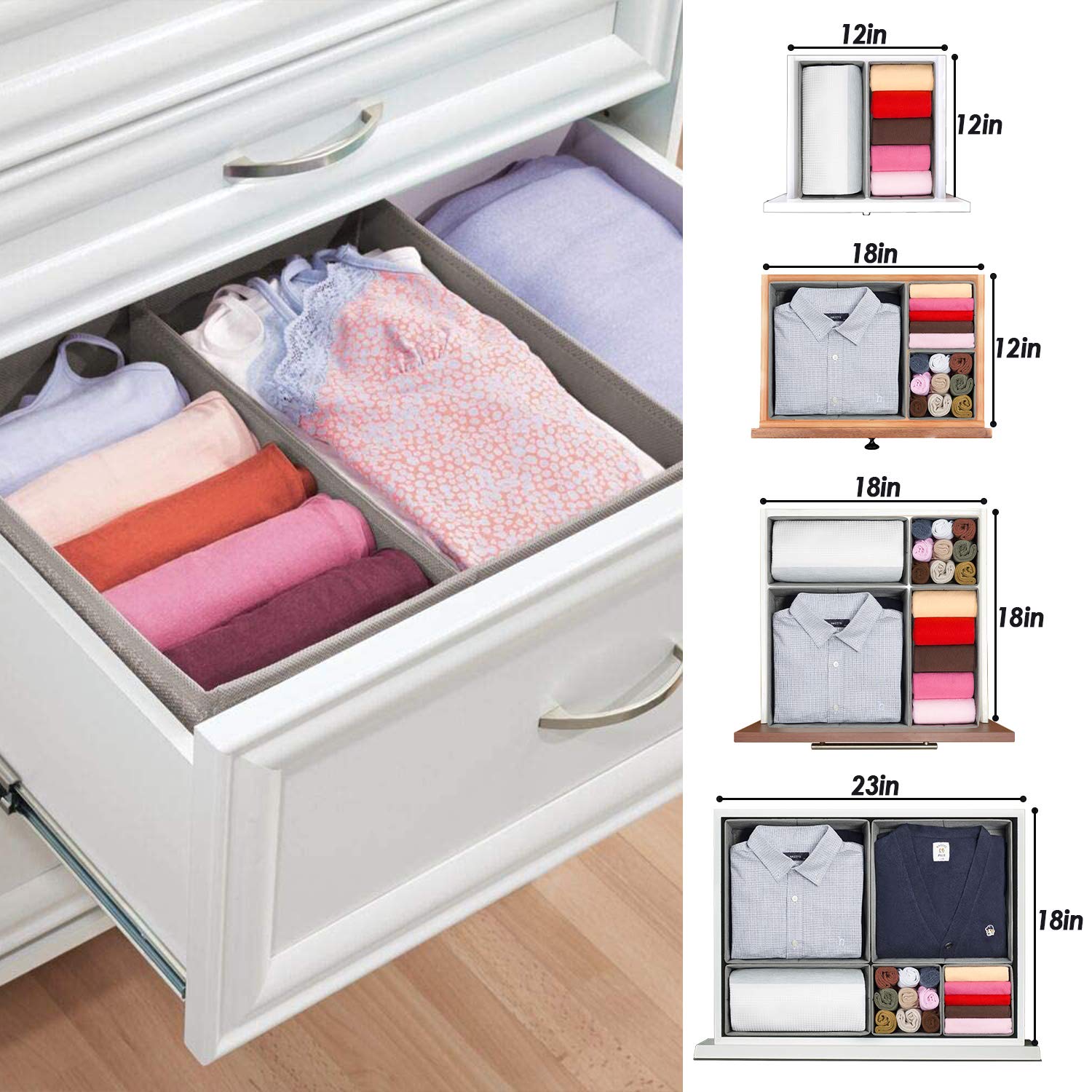 Criusia 14-Piece Underwear Drawer Organizer Set - Foldable Closet Dividers & Storage Box for Clothes, Socks, Bras - Space Saving Grey Organizer for Bedroom, Dresser & Travel Use
